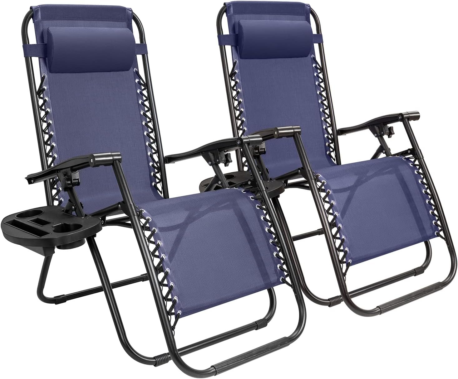 GUNJI Zero Gravity Chair Outdoor Lawn Folding Lounge Chairs Adjustable Reclining Patio Chairs Set of 2 with Cup Holder Lounge Gravity Chairs for Poolside, Backyard, Beach and Camping (Blue)
