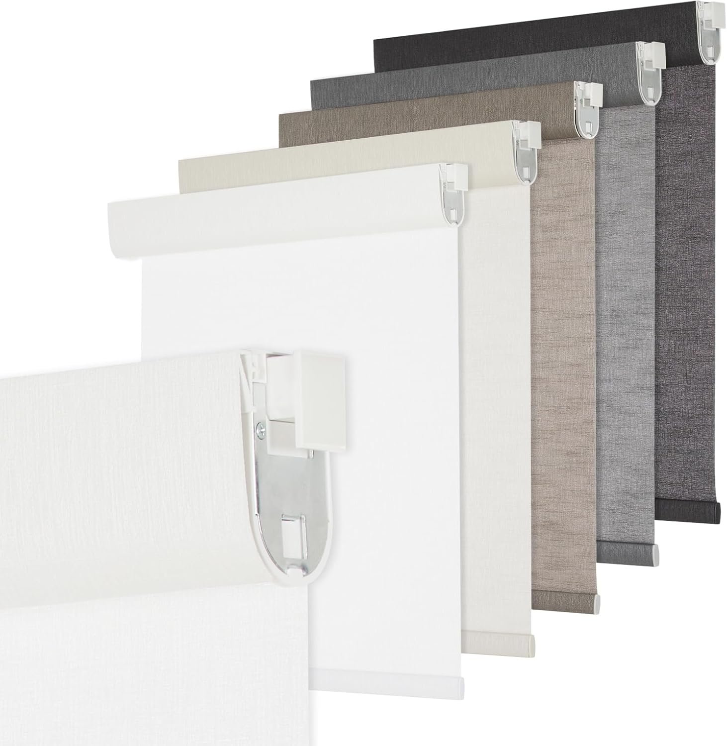 Tonature No Drill Light Filtering Roller Shades Cordless Window Blinds for Indoor Windows, Jacquard Fabric Pull Down Blinds for Home, Kitchen, Living Room, Office, Custom Size, White