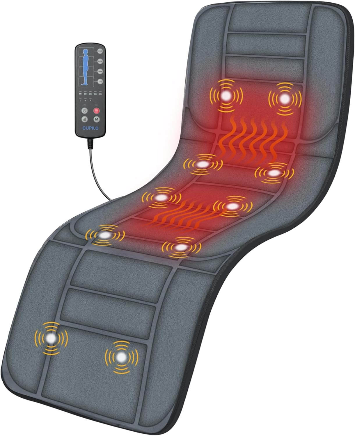 CuPiLo Massager Pad, Back Massager with Heat and 10 Vibrating Motors for Pain Relief, Body Massage for Back, Lumbar,Leg, Gifts for Men Women, Long 53″