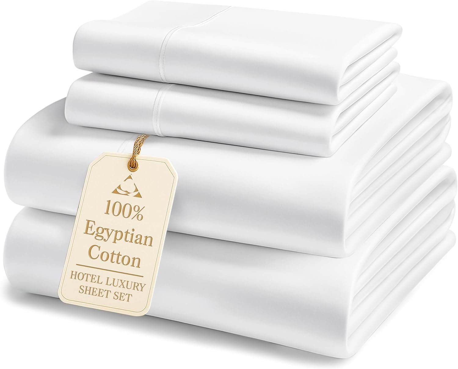 LANE LINEN 100% Egyptian Cotton King Sheets Set – 4 Piece Sateen Weave Bed Sheets, Ultra Soft, 16″ Deep Pocket, Luxury King Size Sheet Set – White