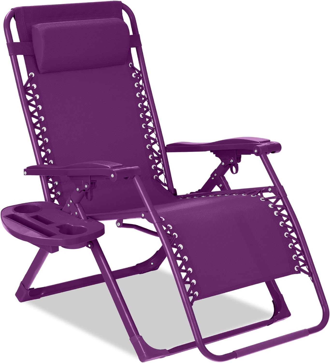 Best Choice Products Adjustable Zero Gravity Chair, Monochromatic Color Folding Patio Recliner w/Side Tray, Headrest – Amethyst