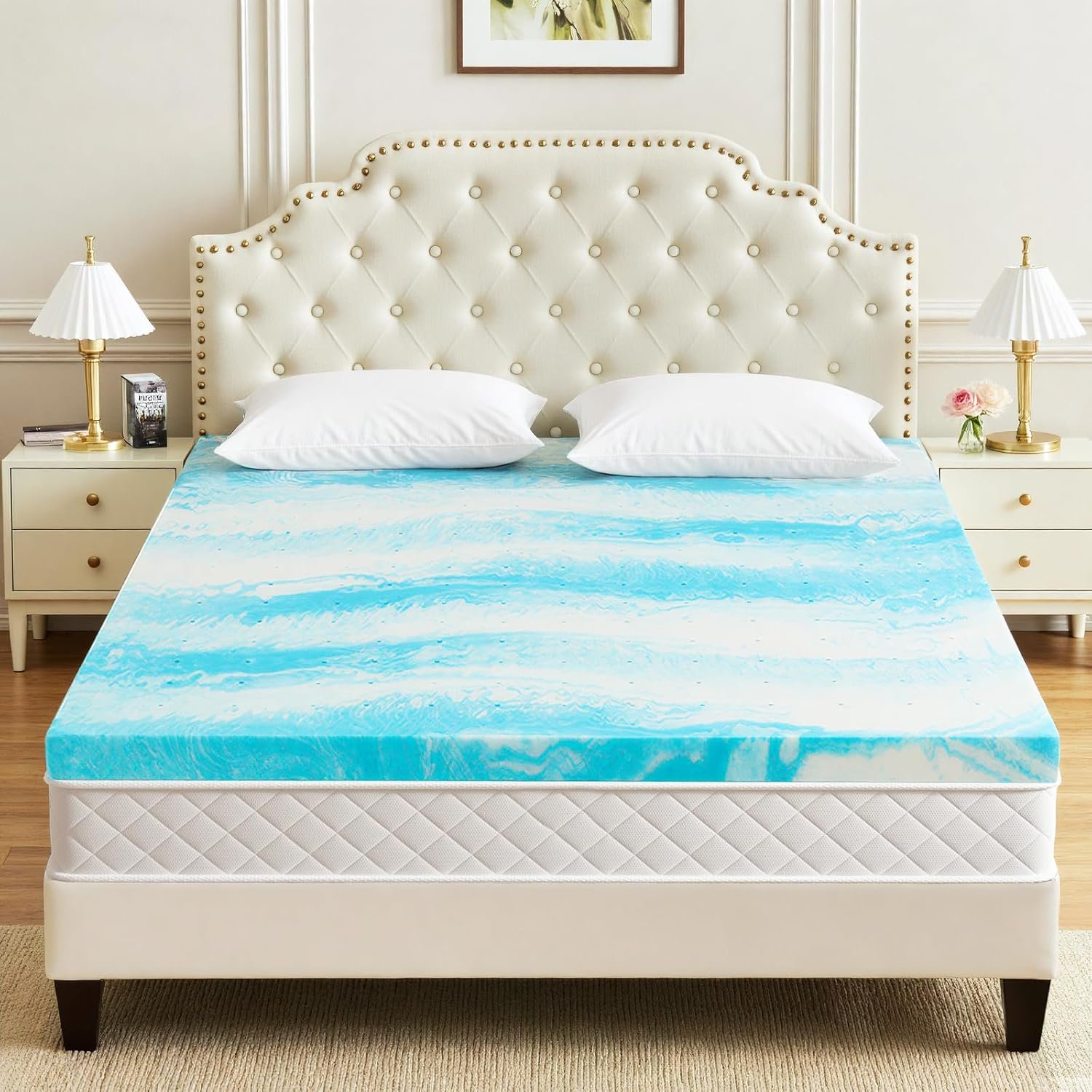 Mattress Topper Queen, 2 Inch Gel Infused Memory Foam Mattress Topper, Pressure Relief, Mattress Pad, Breathable Bed Topper, CertiPUR-US Certified