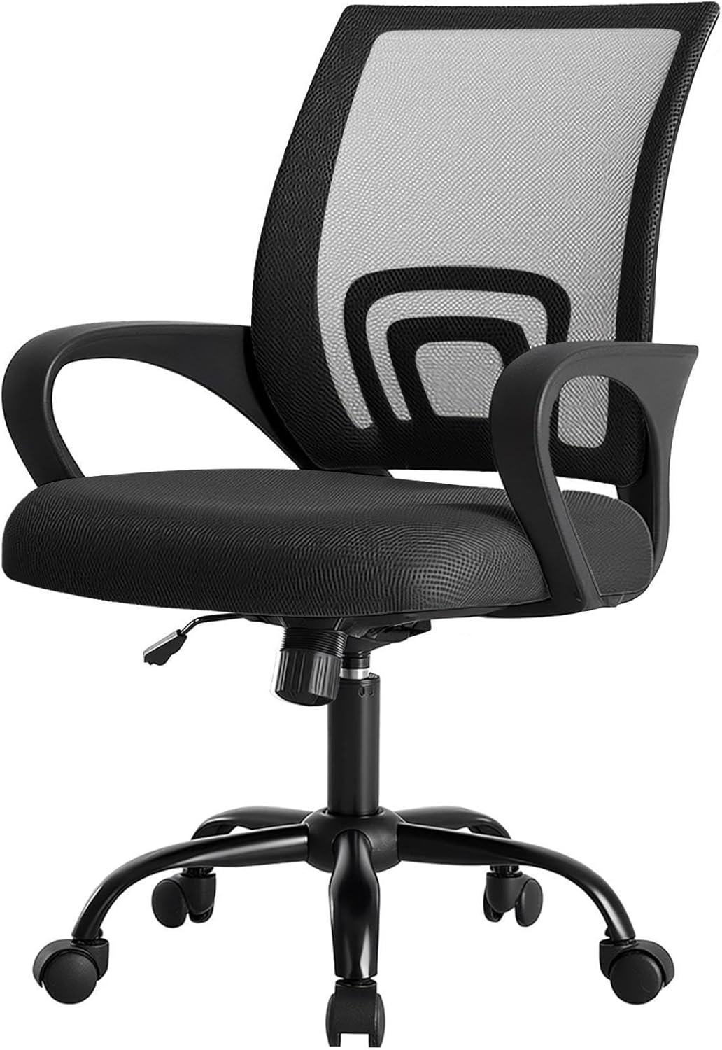 DUMOS Home Office Chair – Ergonomic Mid Back Mesh Desk Chair with Lumbar Support & Rocking Mode, Height Adjustable with Fixed Armrest, for Computer, Gaming, Meeting, 360° Swivel, Black