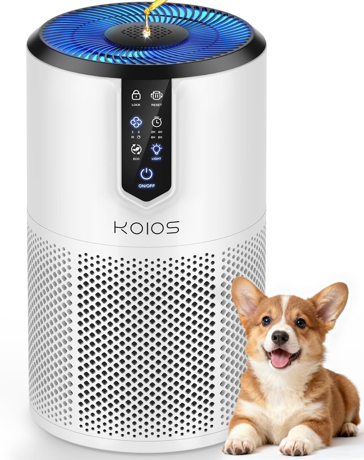 Air Purifiers for Bedroom, KOIOS H13 HEPA Air Purifiers for Home Pets, 15dB Quiet Air Cleaner for Office, Pets Dander, Odors, Smoke, With Eco Mode, Fragrance Sponge, Night Light C150-White