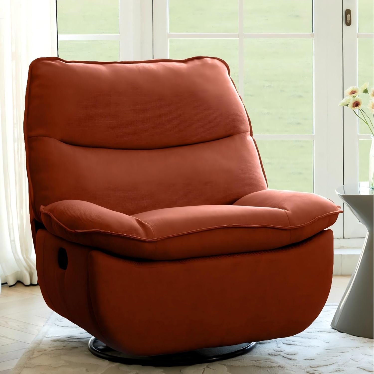 FLEXISPOT XRC7 Swivel Rocker Recliner Chair, 360° Swivel Oversized Armless Recliner with Oeko-TEX Certified Three-Proof Fabric, Award-Winning Design, Gaming Chair for Living Room Gaming Room, Orange