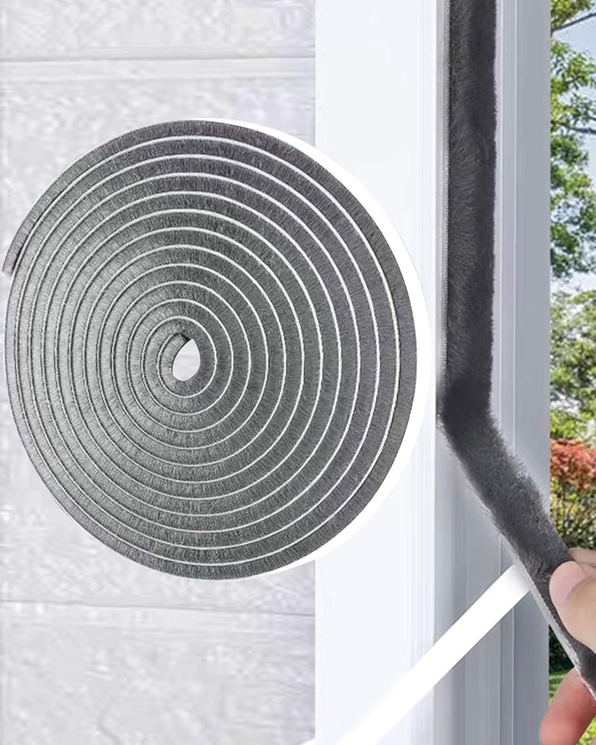 Weather Stripping Door Window Seal, 33Ft Self-Adhesive Brush Door Soundproofing Seal Strip for Sliding Windows and Door Frames, 0.35″ Wide x 0.2″ Thick