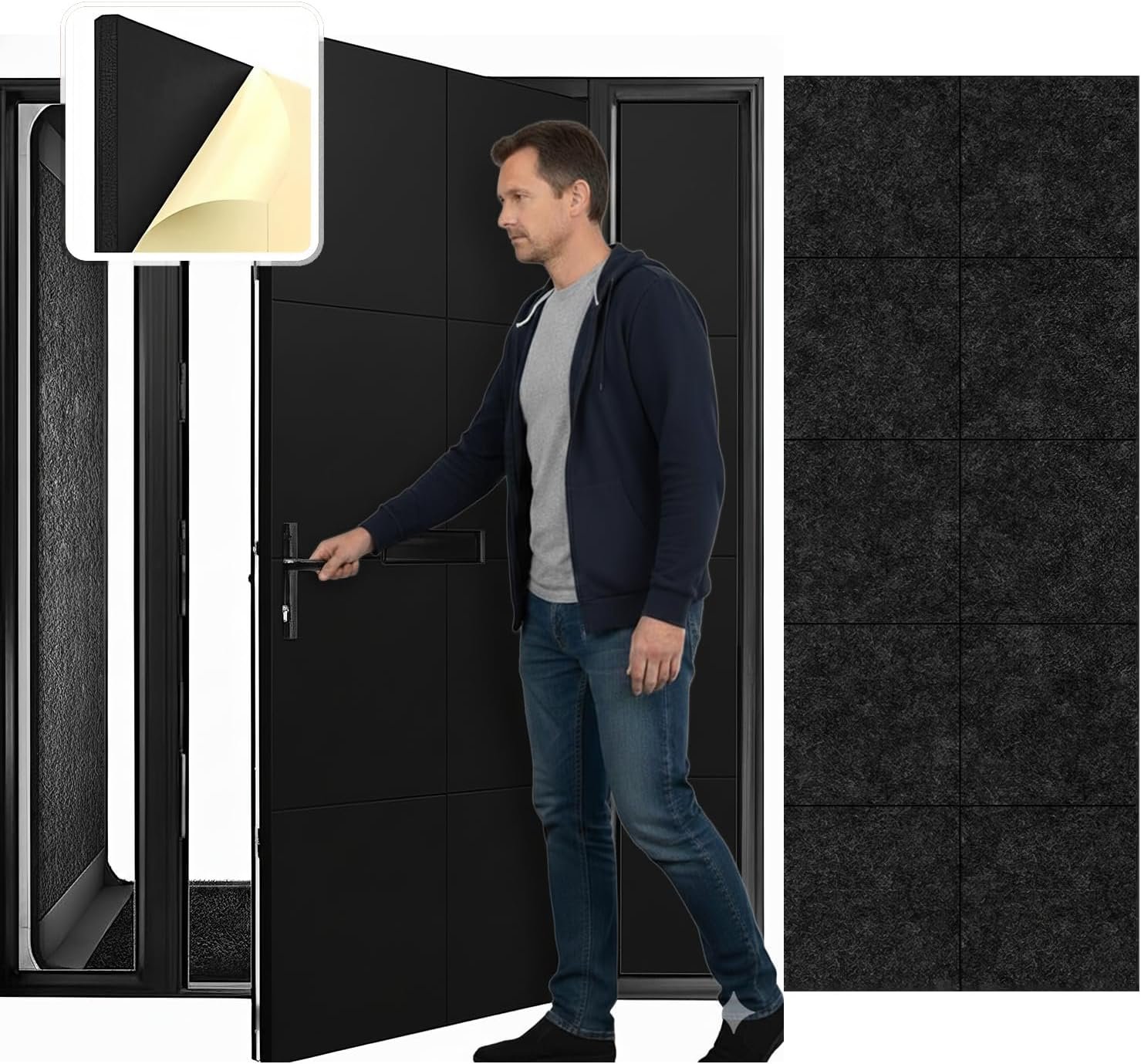 Arrowzoom Soundproof Door Kit PRO – 20pcs Black, High-Density Foam, Self-Adhesive, Sound Absorbing Panels 40dB Noise Reduction, 12x12x0.78in Sound Proof Panels for Door 1244