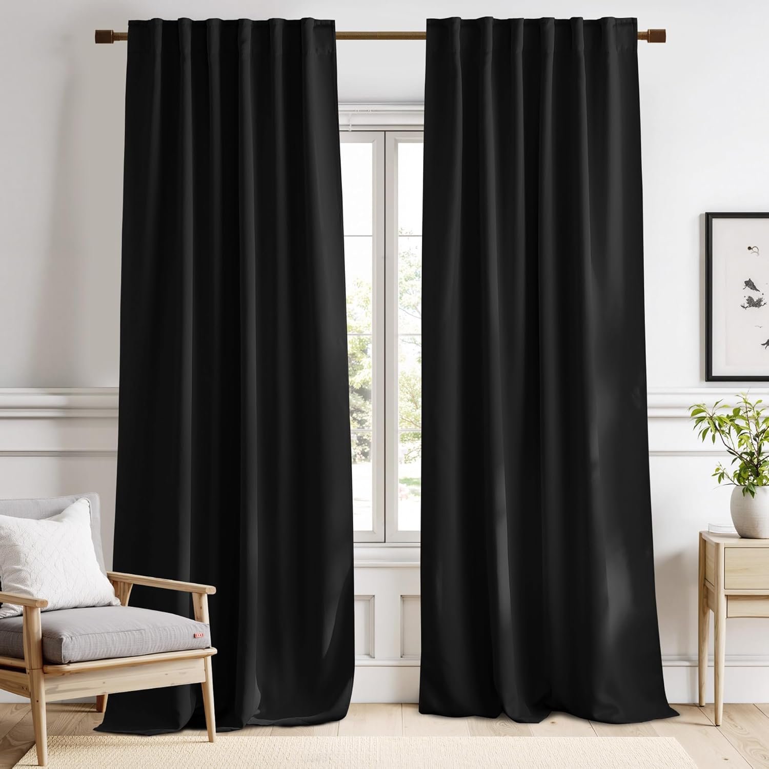 NICETOWN Halloween Black Blackout Living Room Curtains 84 inches Long, Black Out Curtain Panels for Bedroom – (Black Color) W52 x L84, 1 Pair, Thermal Insulated Blackout Draperies Window Treatment