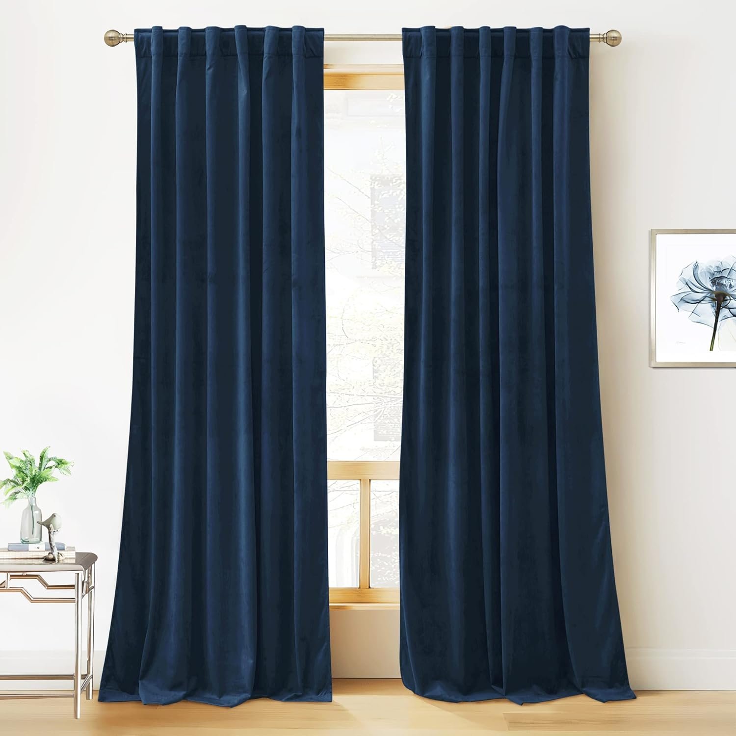 RYB HOME Blue Velvet Curtains 84 inches – Blackout Curtains for Living Room, Thermal Insulated Noise Reducing Panels Soft Luxury Window Decor for Kids Bedroom, Navy Blue, W52 x L84 inches, 2 Panels