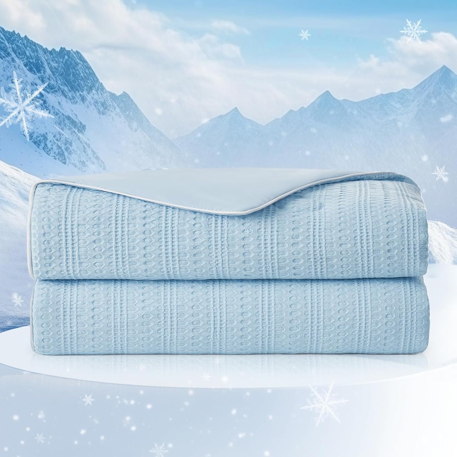 Amélie Home Waffle Cooling Comforter King Size, Q-Max 0.45 Reversible Lightweight Cooling Blanket for Hot Sleepers, Breathable Bedding for Night Sweats, 106″x90″, Sky Blue