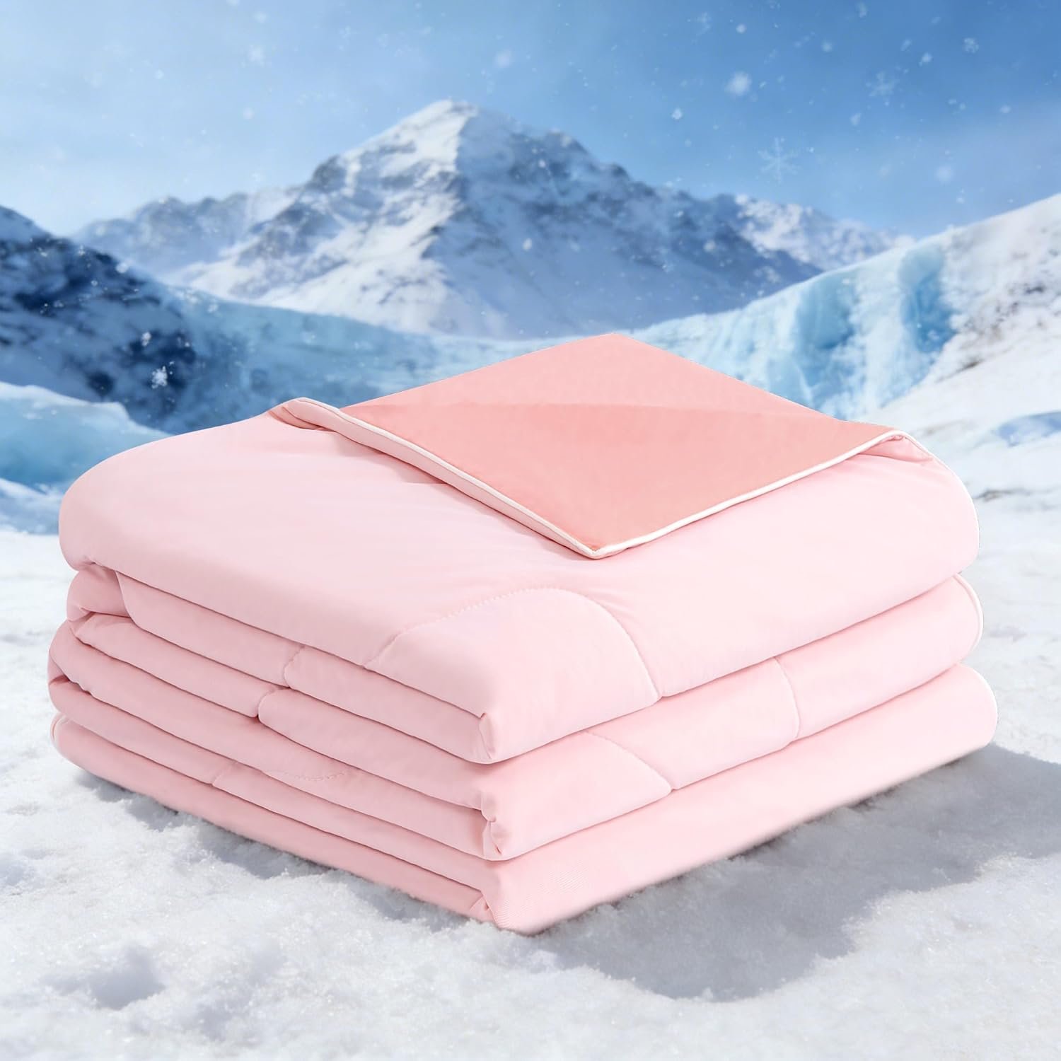 BEAUTEX Cooling Comforter Queen Size – Double Sided Cool Blanket for Hot Sleepers and Night Sweats, Q-Max>0.45, Breathable Lightweight Silky Summer Ice Blankets for All Season (Pink, 90″ x 90″)