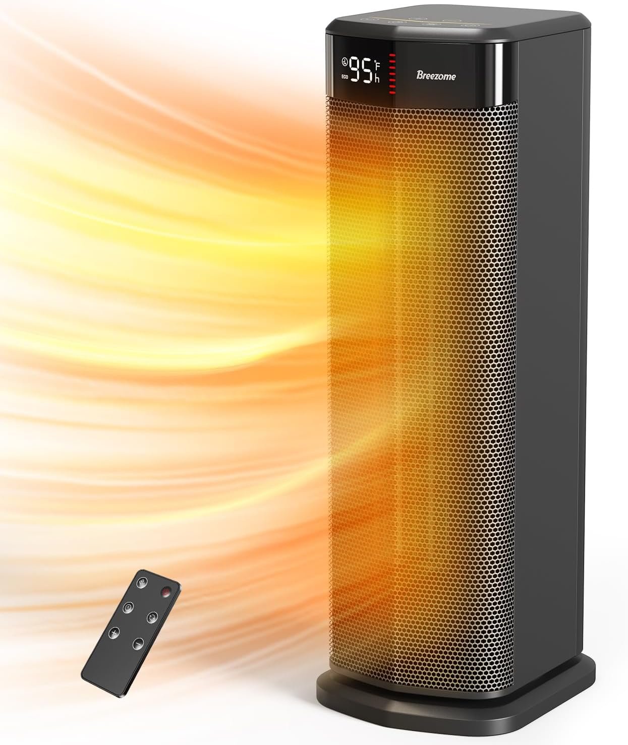 BREEZOME Space Heater for Indoor Use, 1500W Fast Heating PTC Ceramic Electric Heaters with Thermostat, 90°Oscillating, 24H Timer, Ideal for Home Office Bedroom