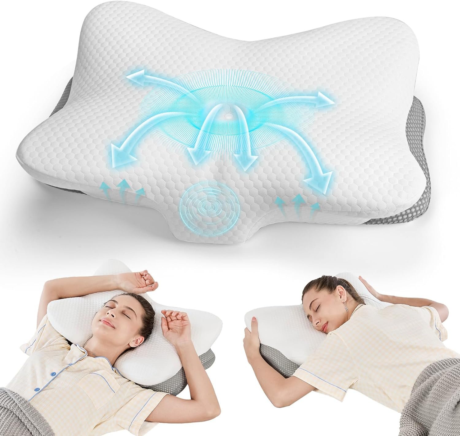 JOYENERGY Ergonomic Cervical Pillow for Neck and Shoulder Pain Relief – Memory Foam Contour Pillow with Dual Heights, Cooling Breathable Pillowcase, Orthopedic Support for Side, Back, Stomach Sleeper