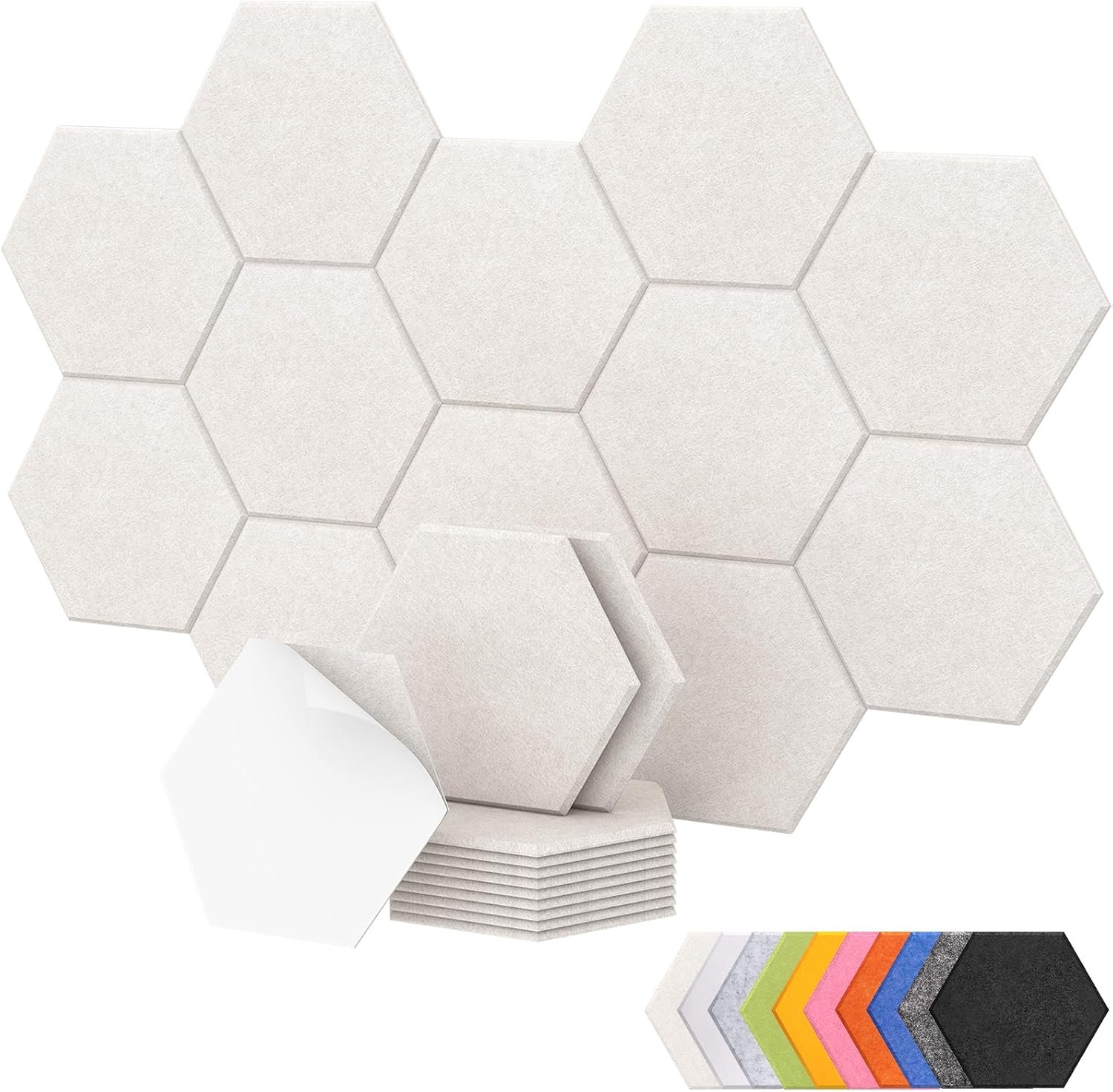 12 Pack High Density Hexagon Acoustic Panels, TONOR 12″x 10″x 0.4″ Soundproof Wall Panels, Sound Absorbing Panels for Interior Wall Décor, Peel and Stick Modern for Studio, Office, Home, Beige