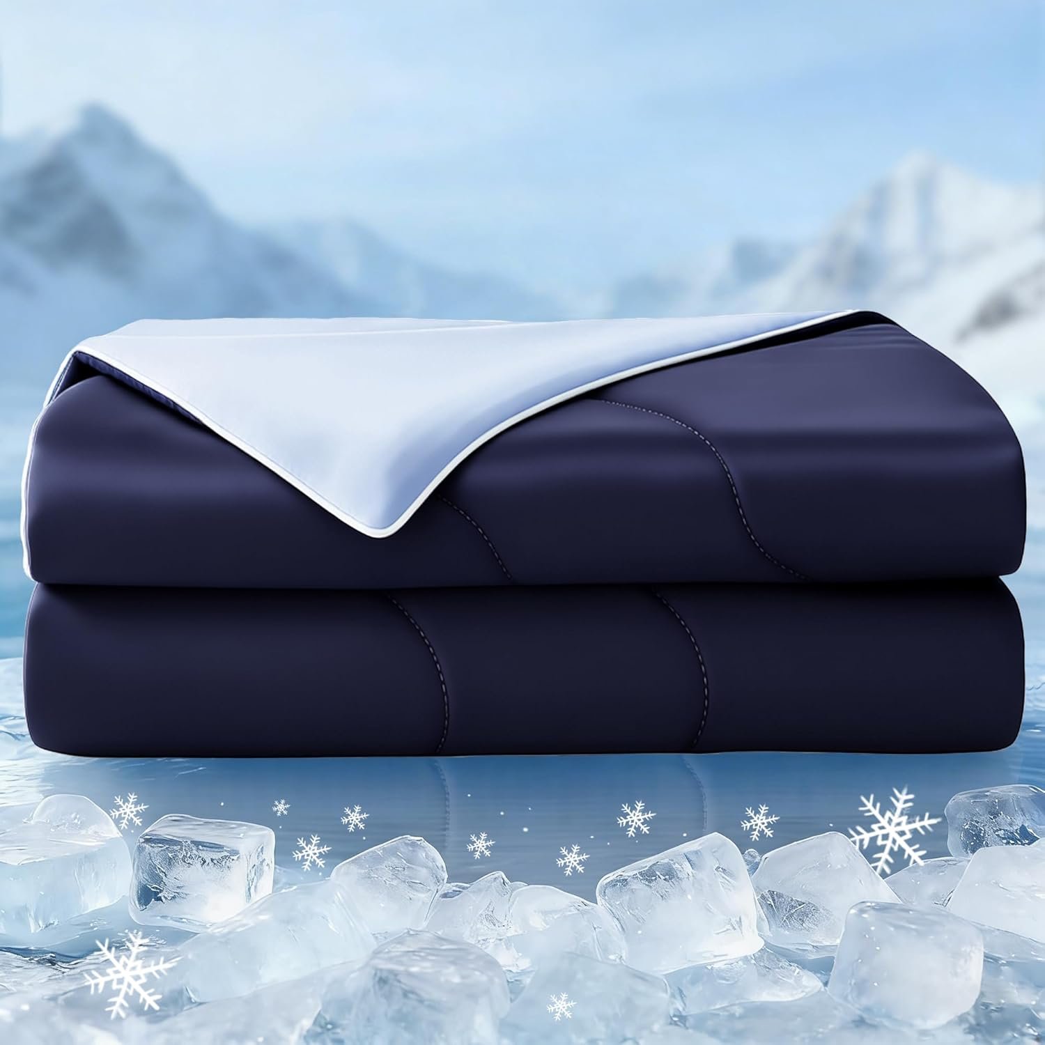 Exclusivo Mezcla Cooling Comforter Twin Size Navy, Lightweight Summer Blanket for Hot Sleepers, Soft Breathable Cool Bedding Duvet for Night Sweats, 68″x88″