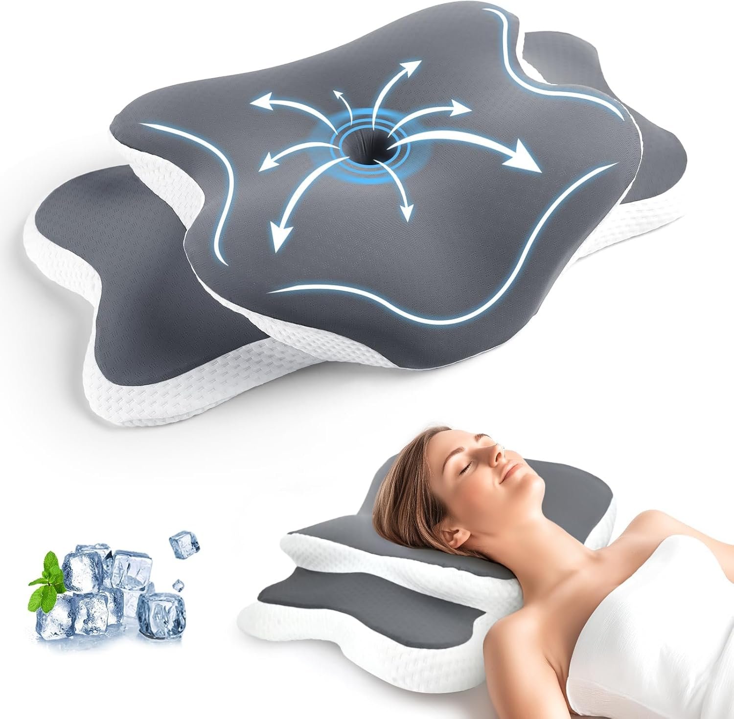 Neck Pillow for Sleeping Ergonomic Memory Foam Cooling Bed Pillow for Pain Relief