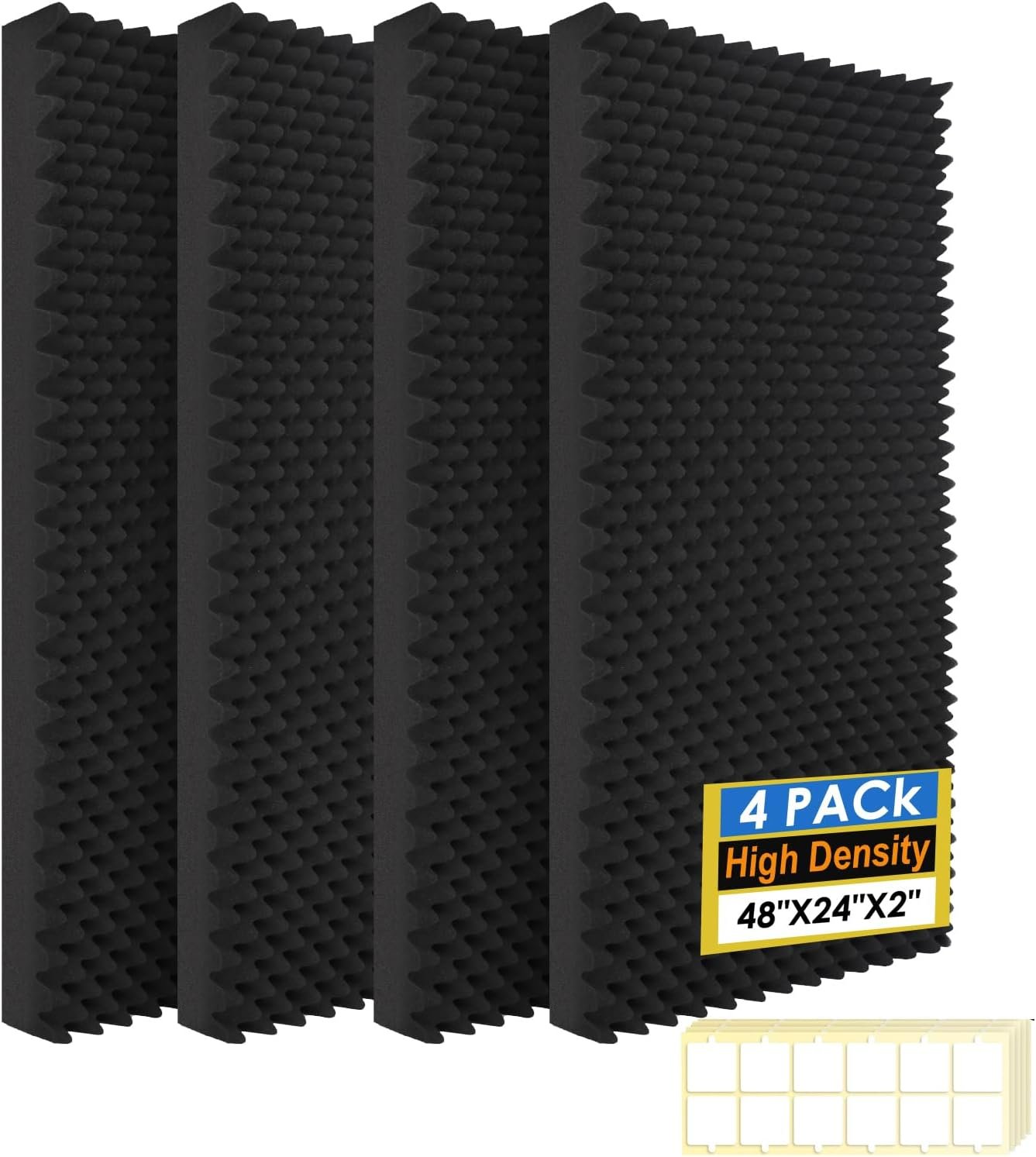 4 Pack Acoustic Panels,48”X24”X2” Egg Crate Foam Soundproof Wall Panels,High Density Fireproof Noise Cancelling Studio Foam Panel,Noise(Black -4 PCS, 48X24X2 Inchs)