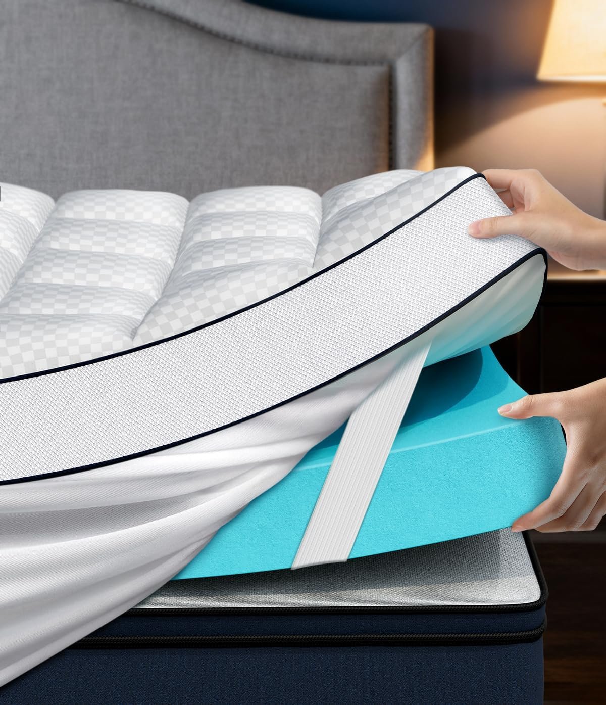 Dual Layer 4 Inch Memory Foam Mattress Topper Queen Size, 2″ Cooling Gel Memory Foam & 2″ Pillow Top Bed Topper, CertiPUR-US Mattress Cover for Pressure Relief, 21″ Deep Pocket, White