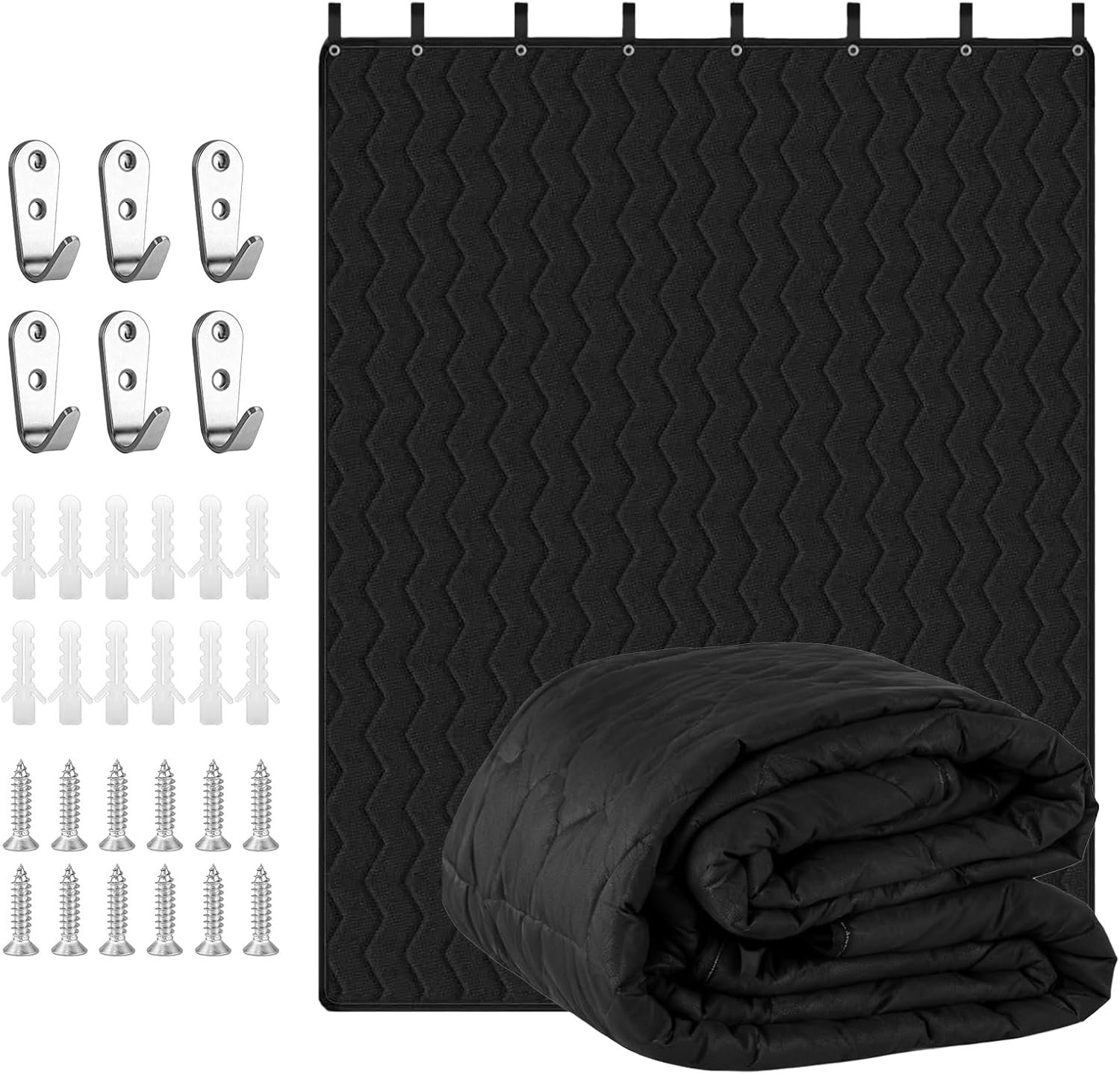 Sound Dampening Blanket 96″ x 80″ – Lightweight Automotive-Grade Acoustic Soundproof Curtain with Grommets, Hanging Loops & Wall Hooks, Noise Blocking Blanket for Doorway, Home Office & Studio – Black