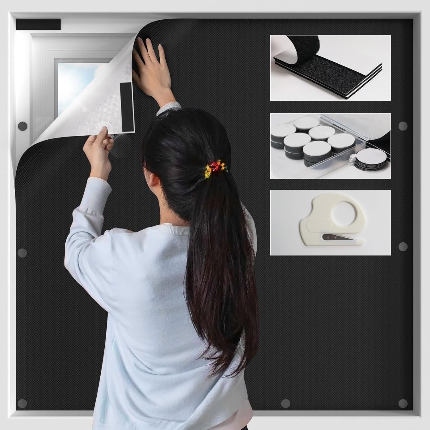 BKSAI 100% Blackout Curtains for Bedroom, Magnetic Portable Blackout Shades for Travel, Black Out Window Cover No Drill Cuttable for Bedroom, Nursery, Media Room, RV, 39×57 inch