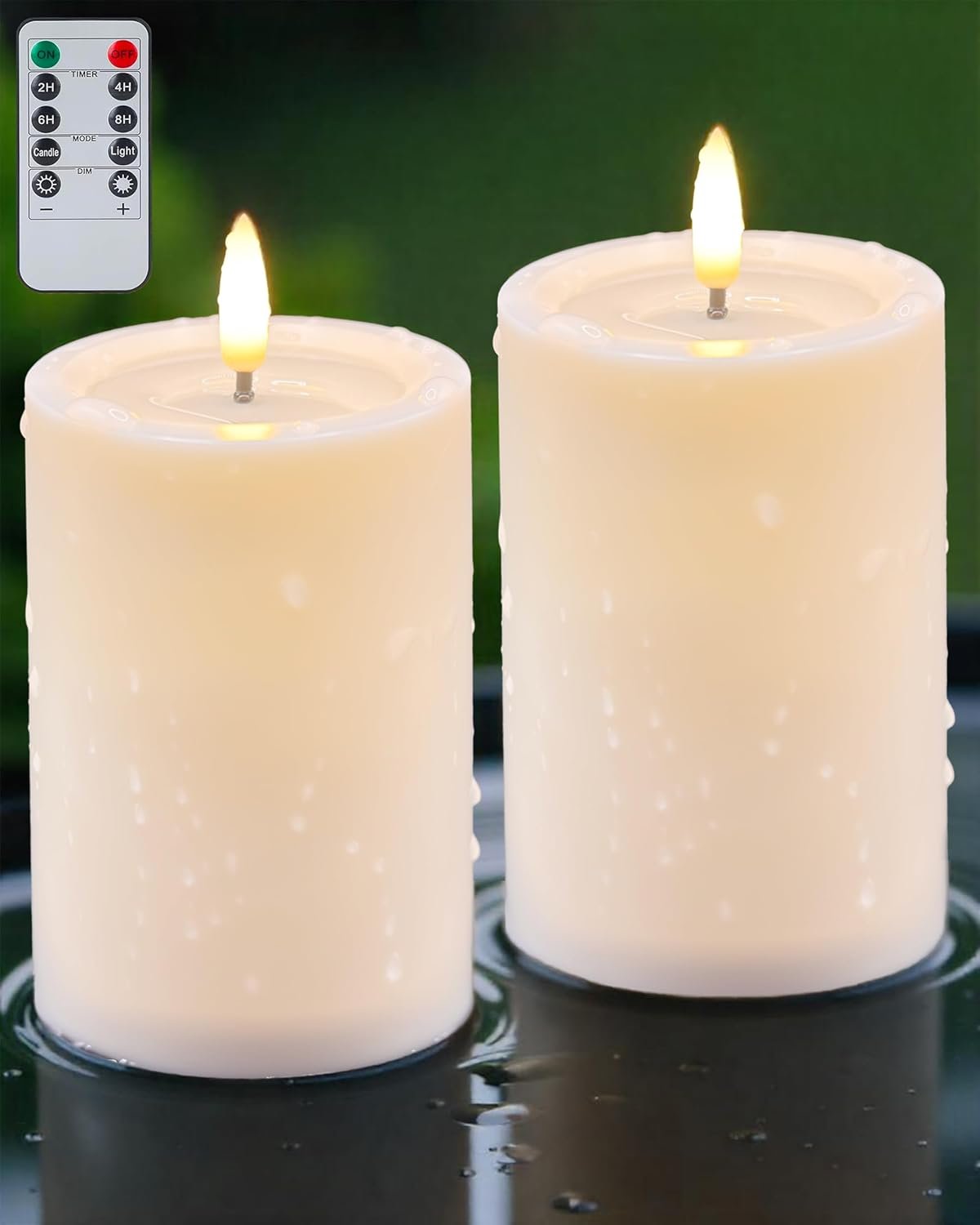 Gmnee 3″x4″ Outdoor Waterproof Flameless Candles with Remote and Timers, LED Candles, Battery Operated Candles, Electric Fake Pillar Candles for Patio, Porch, and Lanterns Decor (Ivory, Plastic)