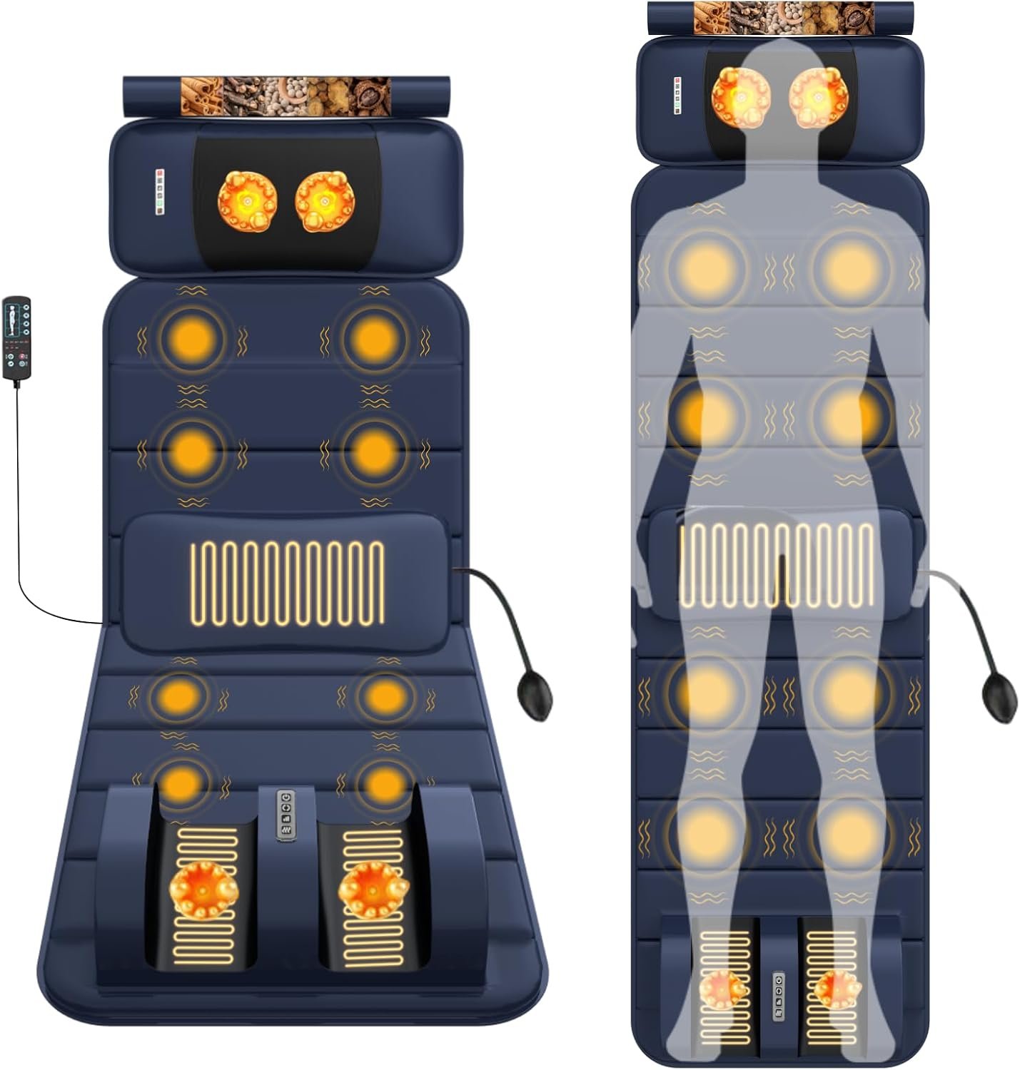 Full Body Massage Mat with Heat, Massage Pad with 9 Vibrating Modes and 10 Vibrating Motors, Massage Mat with Detachable Neck Massager and Multifunctional Leg and foot massager, for Home Office