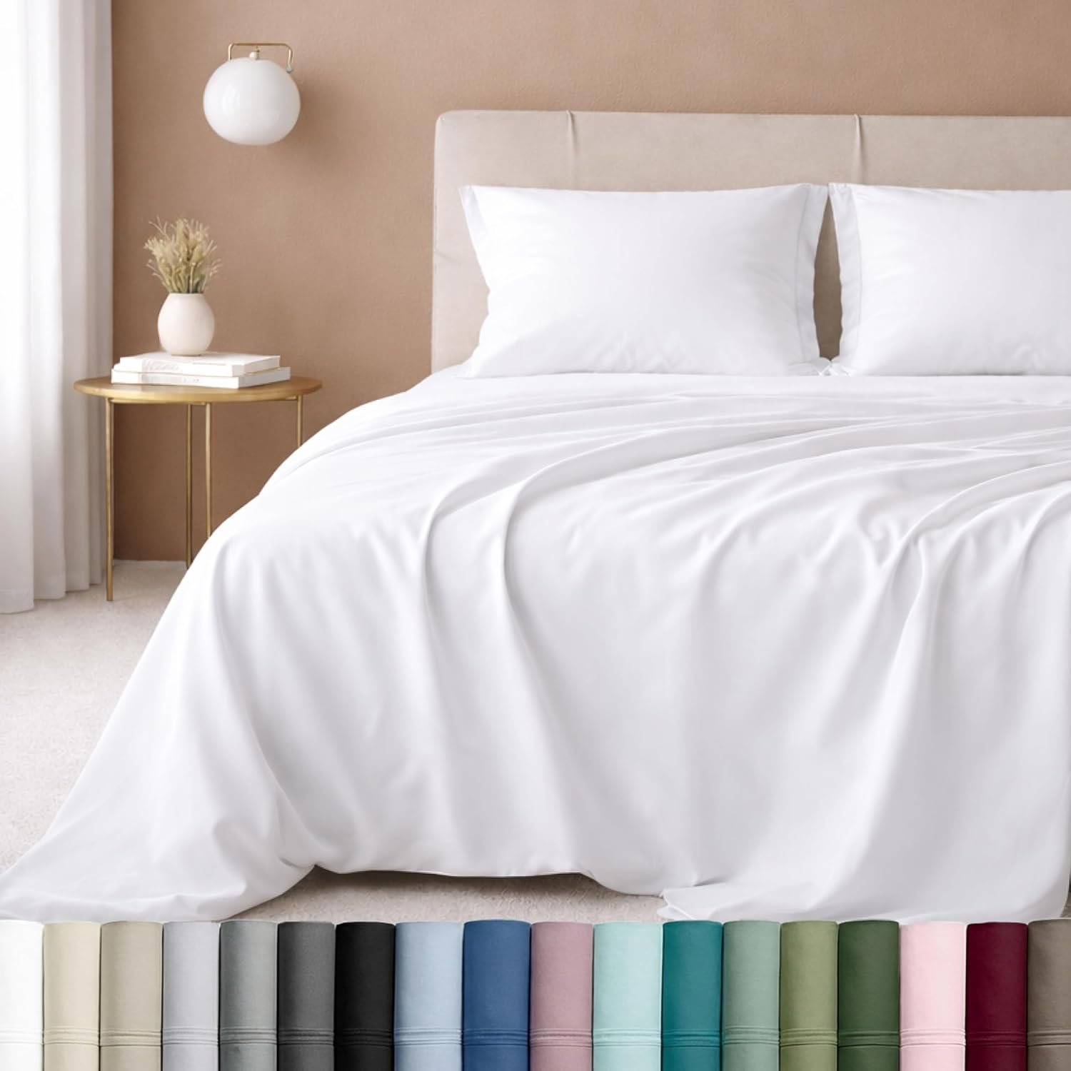 California Design Den Queen Sheet Set – Luxury 600 Thread Count Sateen, 100% Cotton Deep Pocket Queen Sheets with All Around Elastic, Snug Fit, Durable Bedding Set – White