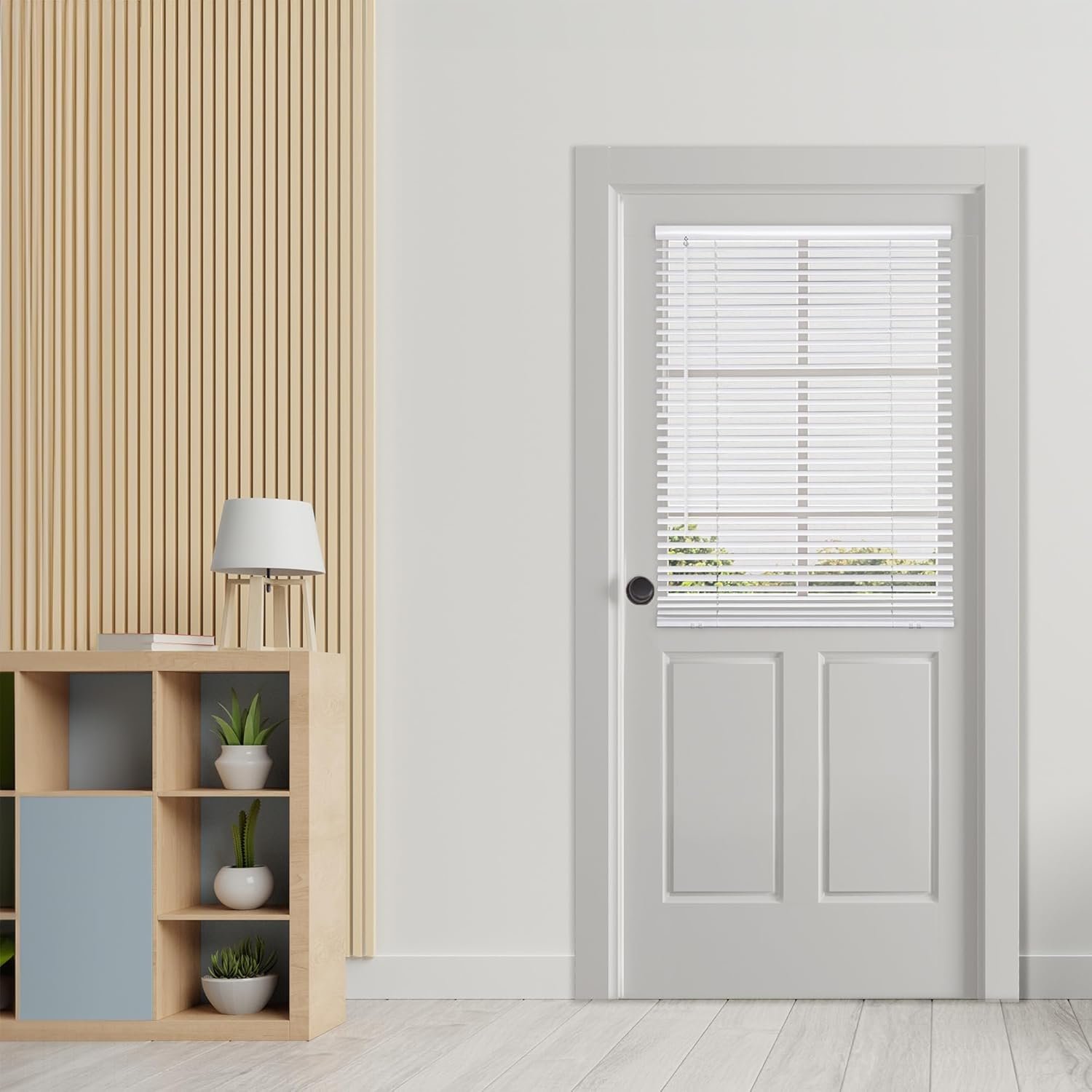 DEZ FURNISHINGS Cordless No Tools 1″ Magnet Mini Blinds for Metal Doors, Room Darkening, 25″ W x 42″ H, White