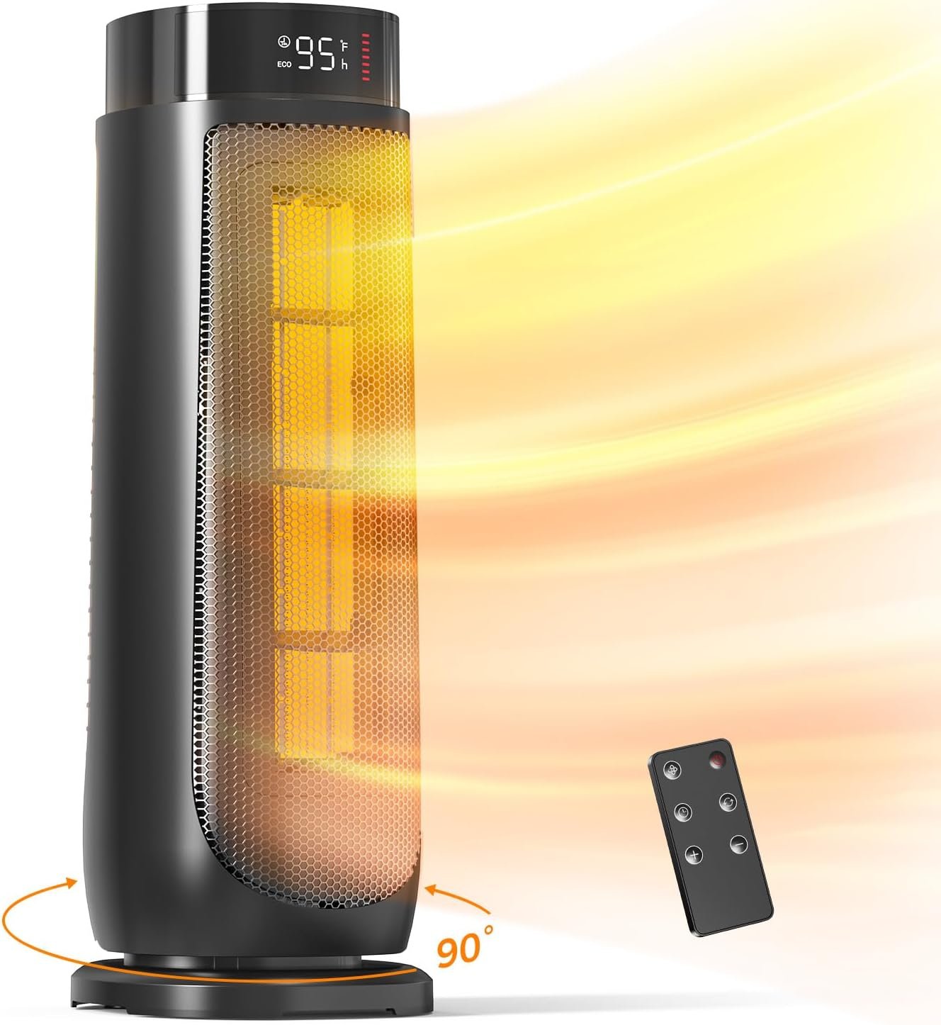 BREEZOME Space Heaters for Indoor Use, 1500W, with Thermostat, 24H Timer, 90° Oscillating, Quiet, Portable, PTC Ceramic, with Remote, Fast Safety Heat for Home Bedroom (BLACK)