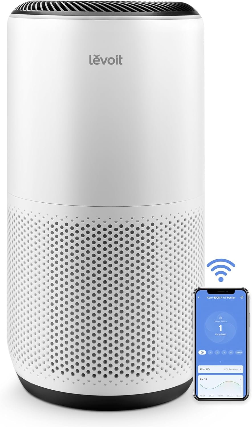 LEVOIT Air Purifiers for Home Large Room Up to 1733 Ft² With HEPA Sleep Mode, AHAM VERIFIDE, Auto Mode, Air Quality Monitor, Smart WiFi, 3-in-1 Filter For Pet Allergy, Smoke, Dust, Core 400S-P, White