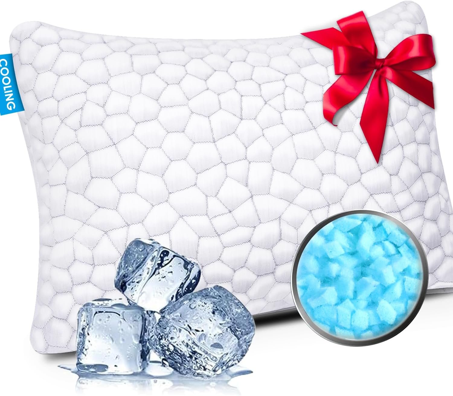 Cooling Pillow Standard Size 1 Pack, CertiPUR-US Shredded Memory Foam Pillows, Cool Bed Pillows for Hot Sleepers, Adjustable Firm Pillow for Side,Back,Stomach Sleepers, Better Sleep Gift for Mom