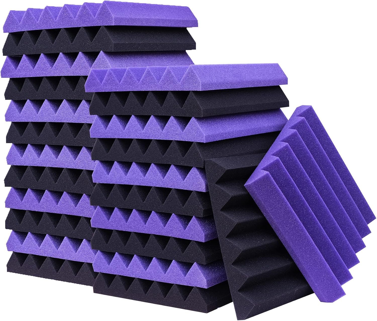 24 Pack Acoustic Panels,2″ x 12″ x 12″Sound Proof Foam Panels for Wall,Fireproof Absorbing Noise Cancelling Panels,to Absorb Noise and Eliminate Echoes. (12 Purple+12 Black)