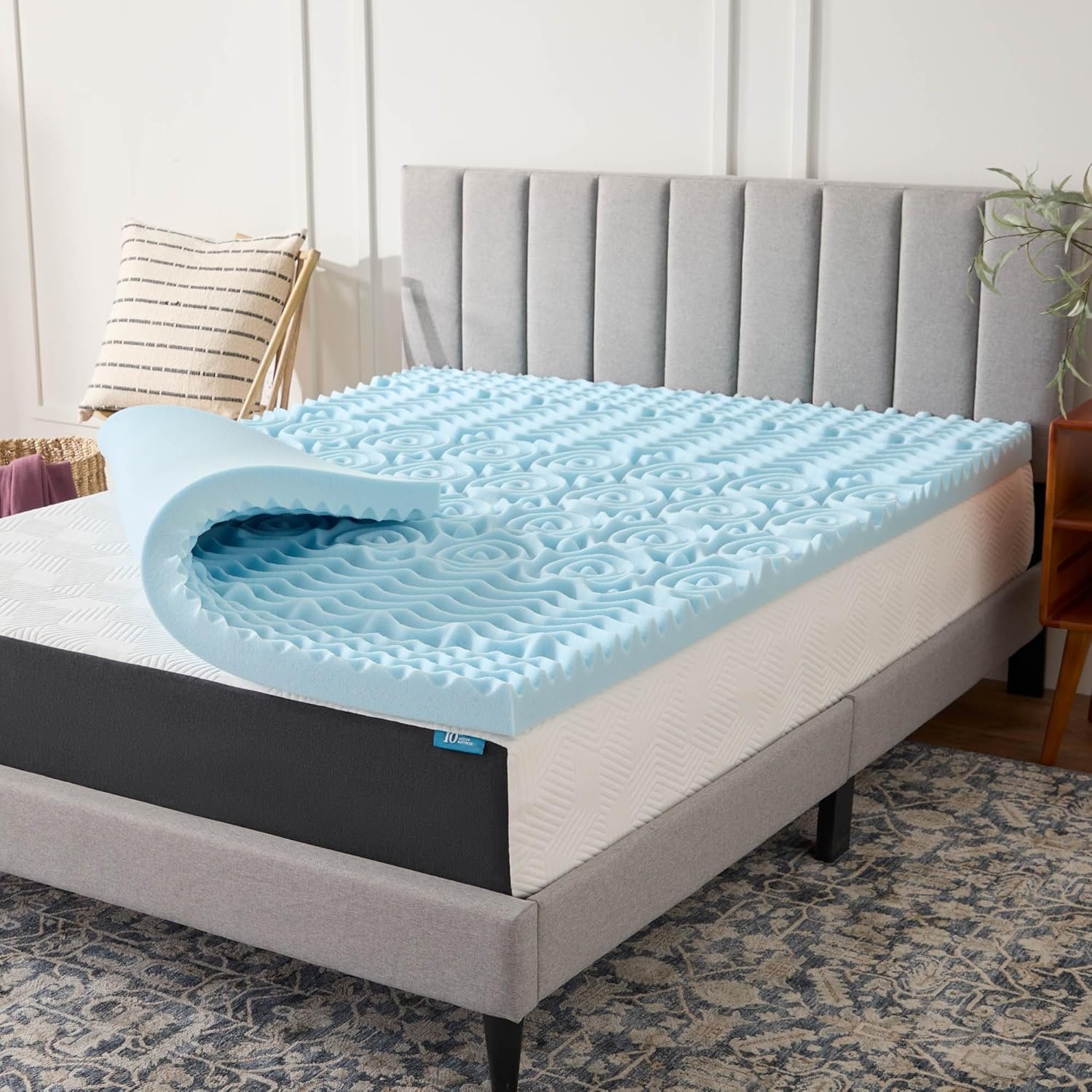 LUCID 3 Inch Gel Memory Foam Mattress Topper, Queen size – 5 Zones – Cooling Gel Infusion – CertiPur Certified Foam