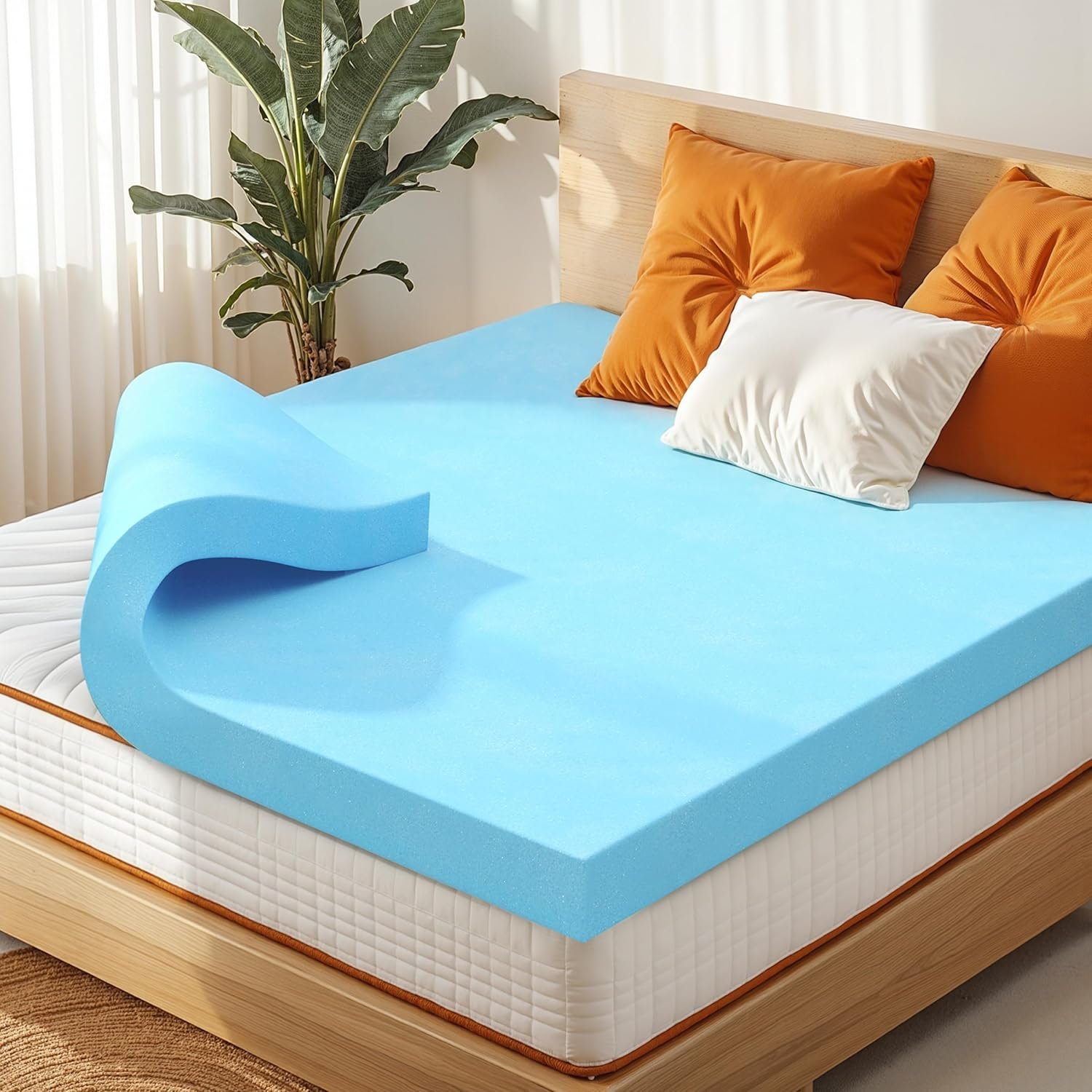 CHUN YI Memory Foam Mattress Topper, Cooling Gel Infused Bed Topper for Pressure Relief, CertiPUR-US Certified Memory Foam Mattress Pad(4″, Queen)