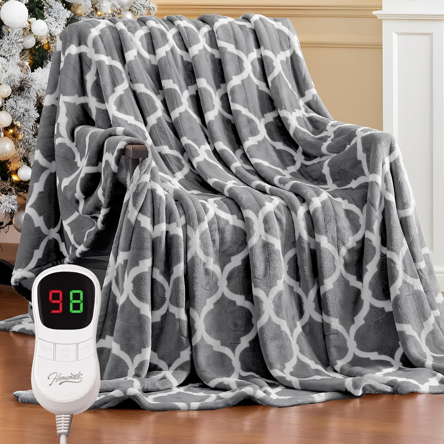 Homemate Heated Blanket Electric Throw – 50“x60“ Heating Blanket with 10 Fast Heat Levels 8 Hours Auto Off Soft Cozy Flannel Over-Heated Protection ETL Certification Keep Warming in Home