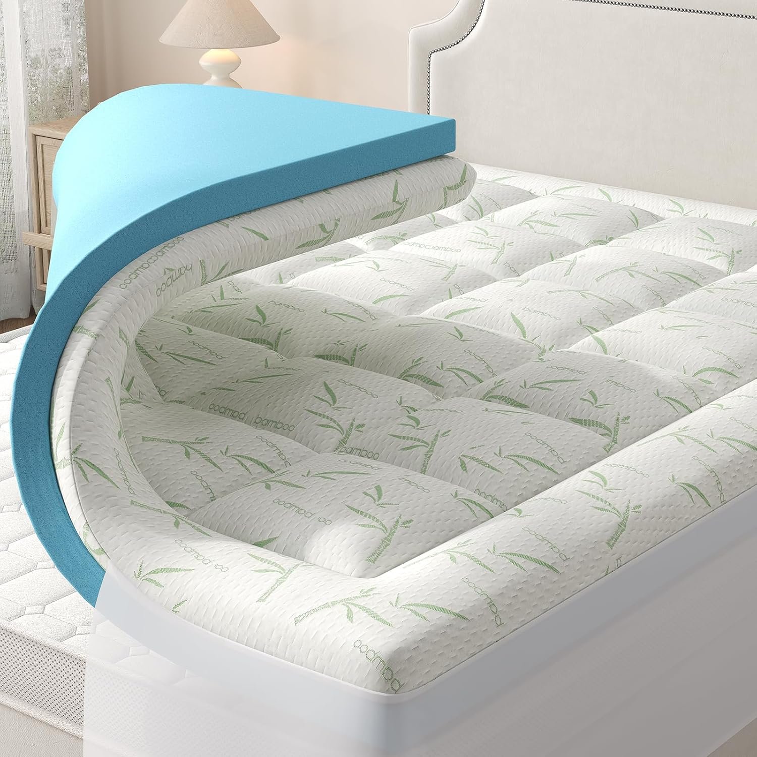 DUMOS Dual Layer Memory Foam Mattress Topper Queen, Gel Memory Foam Mattress Topper and Pillow Top Mattress Pad Cover for Body Pressure Relief, Soft Thick Topper with 8-16 Inch Deep Pocket