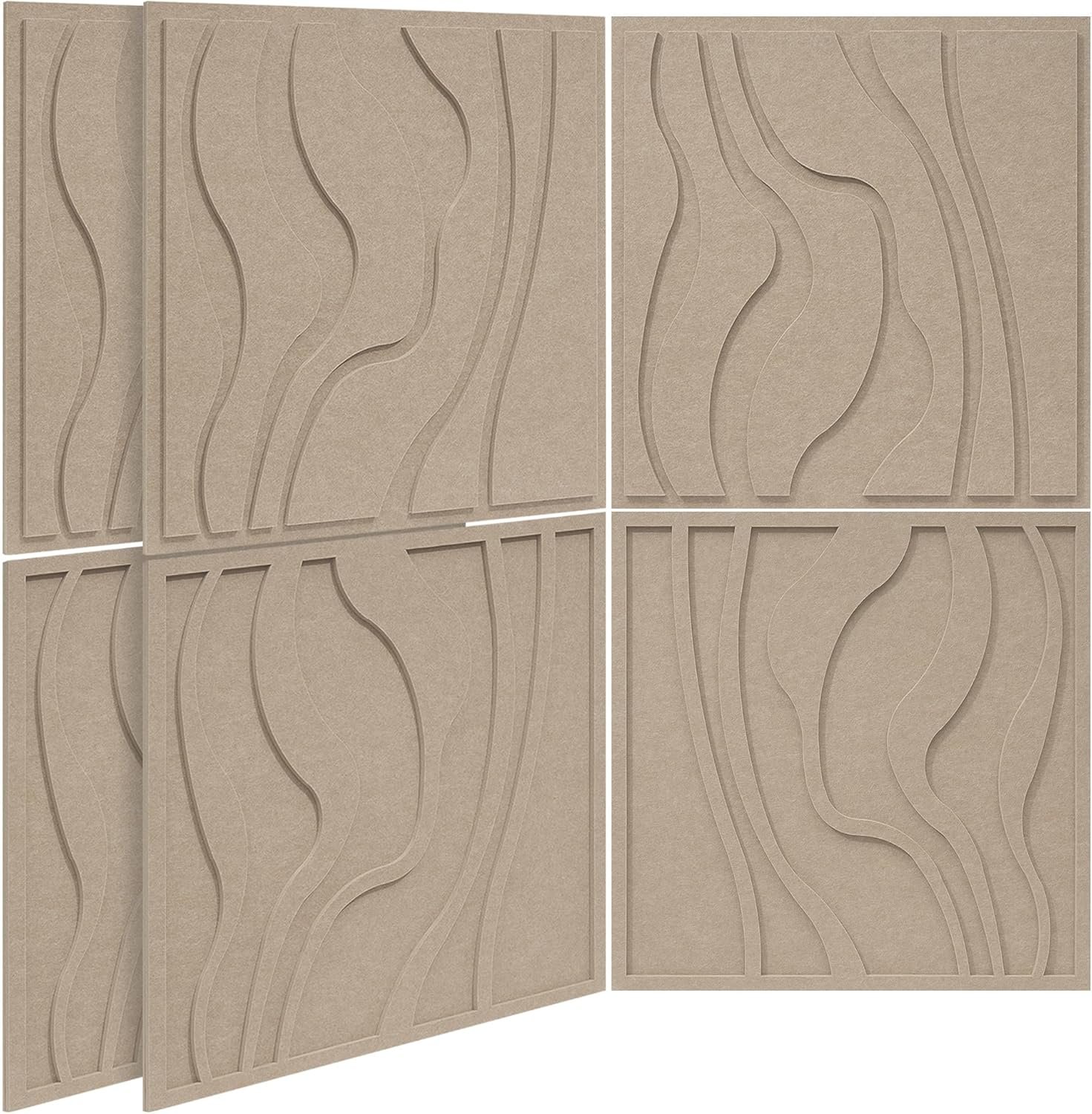 BUBOS Art Acoustic Wall Panels 6 Pack – 23.6″x23.6″ Self-adhesive Sound Proof Panels, Decorative Sound Absorbing Panels for OFffice, Home Theater & Studio Recording Equipment, Camel
