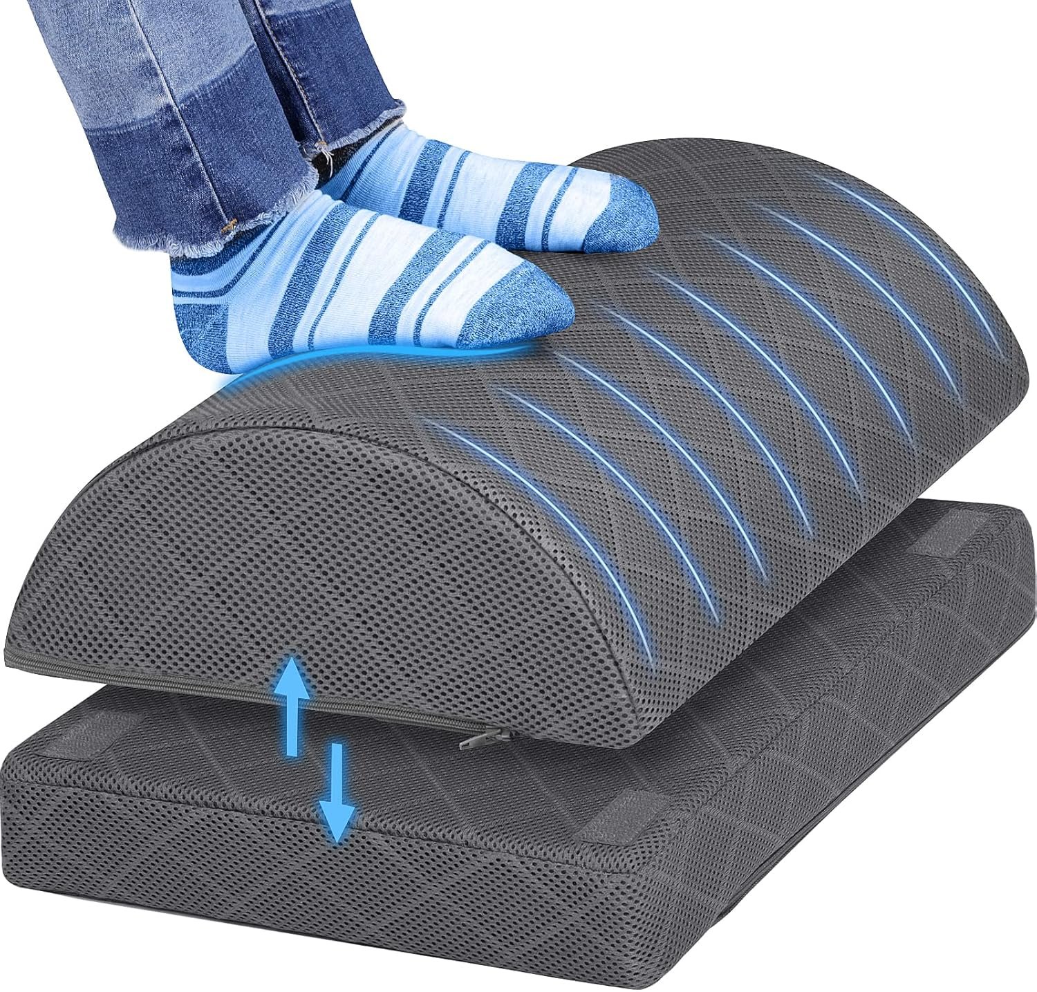 CushZone Foot Rest,Desk & Gaming Accessories,Foot Rest for Under Desk at Work,Comfortable Footrest with 2 Adjustable Heights & Removable Cover, Office Desk Accessories（Gray）