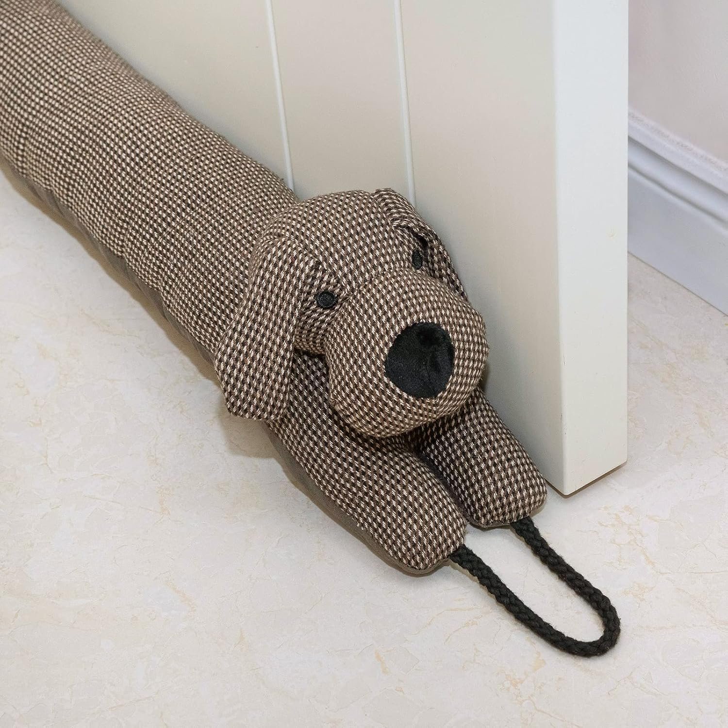 Marwood Under Door Draft Stopper Decorative Wind Stopper 36 inch for Door & Window, Weighted Animal Air Draft Stopper for Bottom of Door with Hanging Loops – Brown Dog