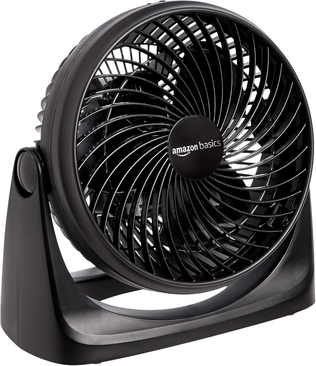 Amazon Basics Air Circulator Desk Fan for Bedroom, Home and Office, 90-Degree Tilt Head, 3 Speed Settings, Cooling, 35 Watts, Black, 11.1″W x 6.3″D x 10.9″H
