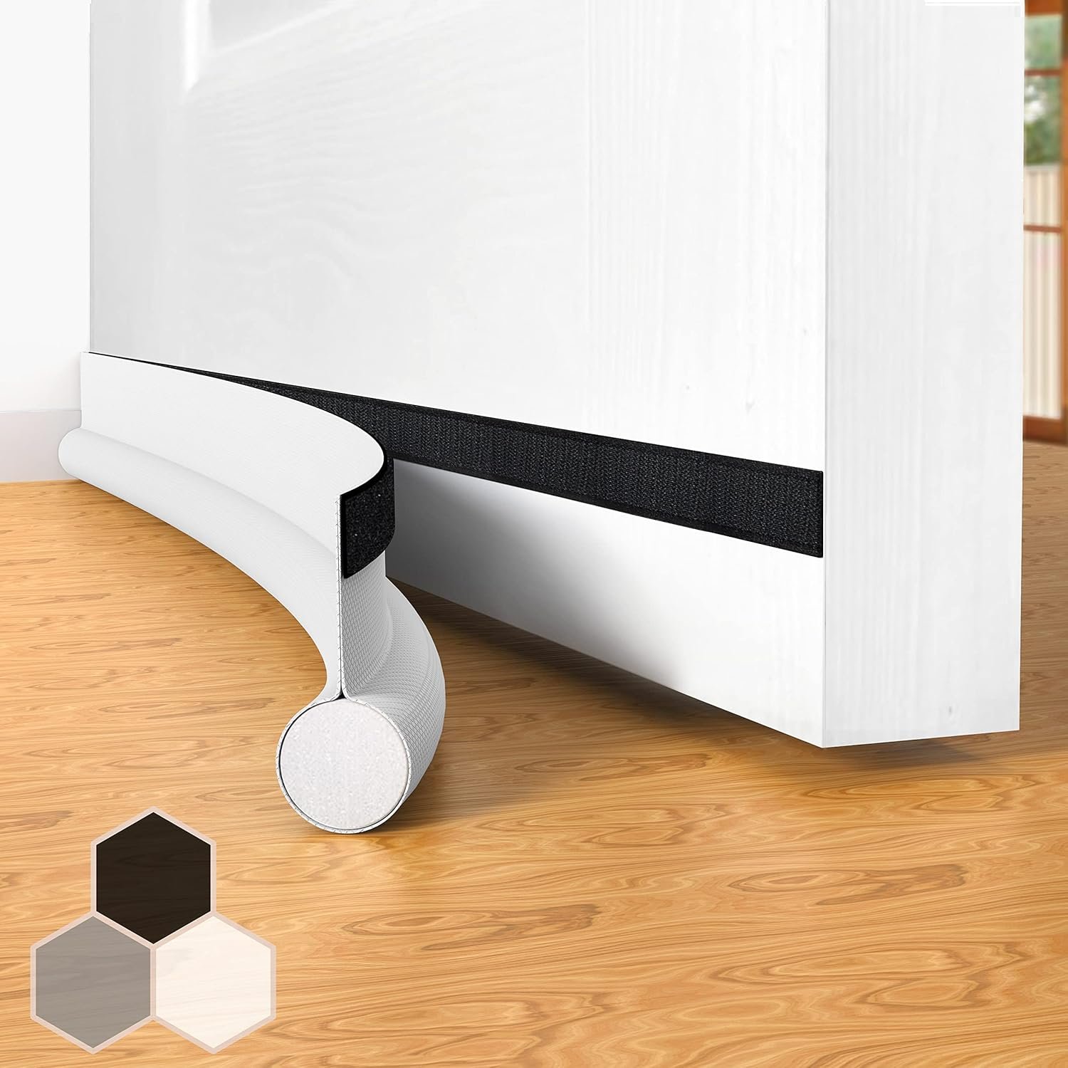 Door Draft Stopper Bottom One Sided Door Draft Blockers，37″ Cutable Under Door Draft Blocker Insulator Door Sweep Weather Stripping Soundproof，Fits for Interior／Exterior Doors，1 Pack,White