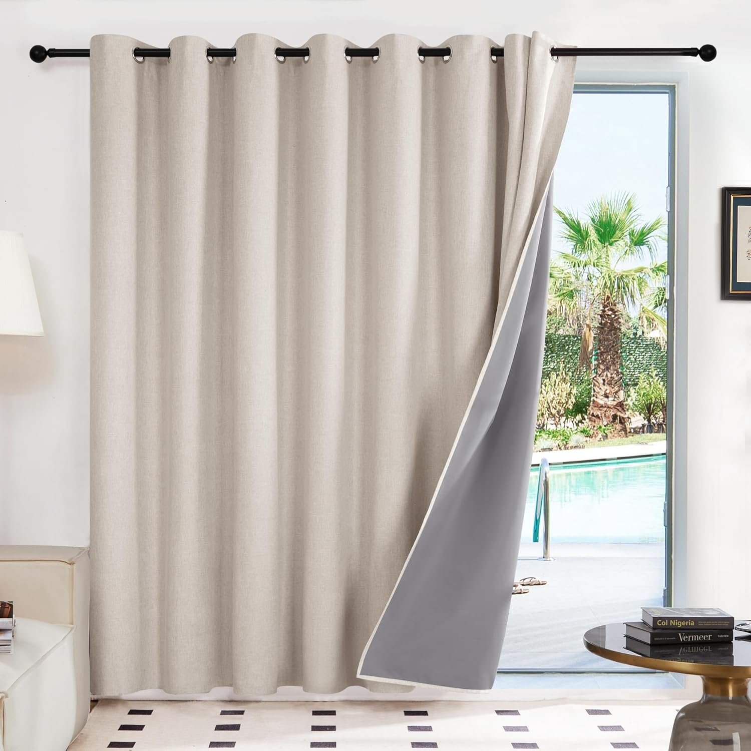 Deconovo 100% Blackout Patio Door Curtains,Flaxen,100W x96L Inch,1 Panel
