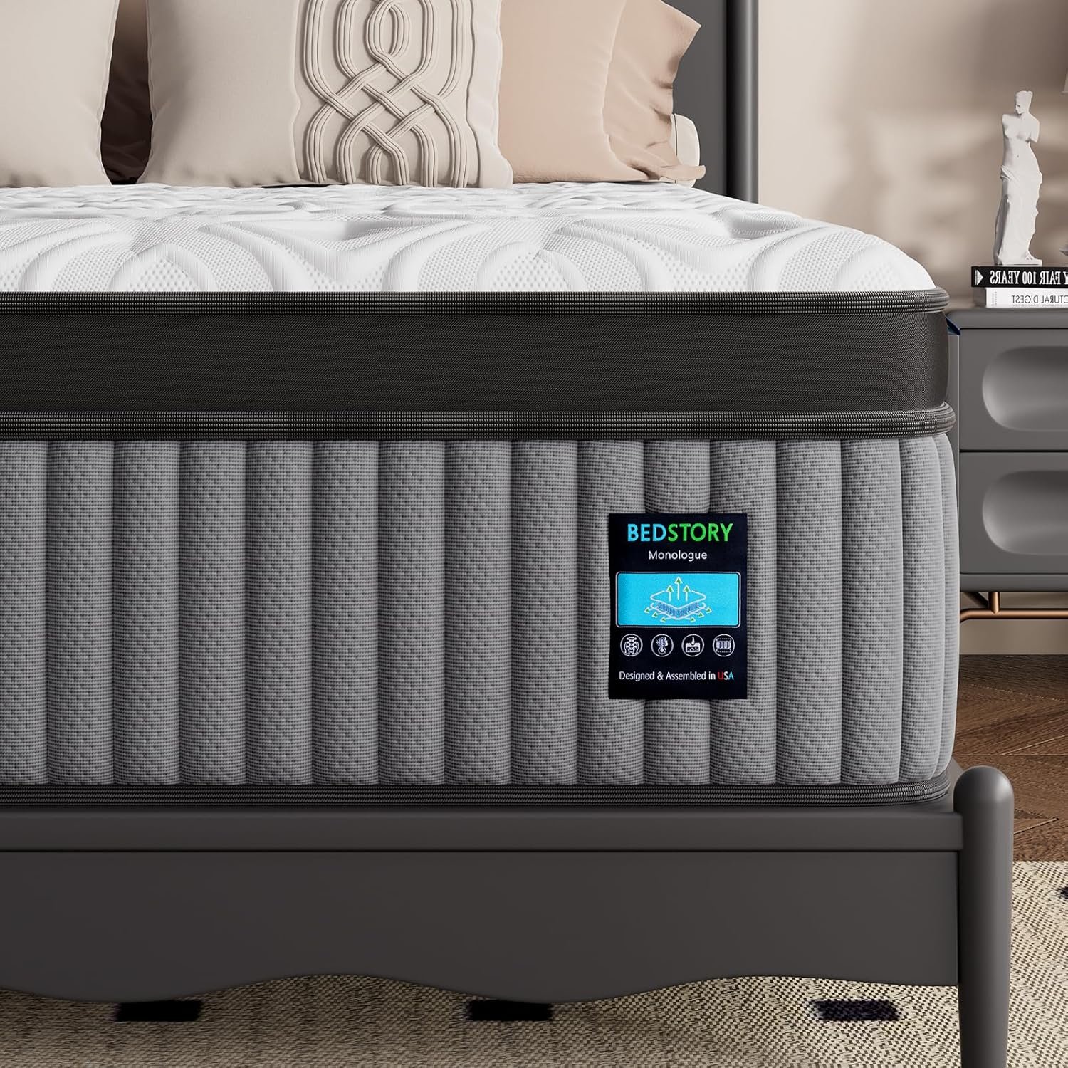 BedStory Medium Firm Queen Mattress 14 Inch, Deep Sleep Hybrid Mattresses 7-Zone Pain Relief – Extra Firm Bed in a Box – Fiberglass Free, CertiPUR-US Certified, 365-Night Trial, 10 Years Warranty
