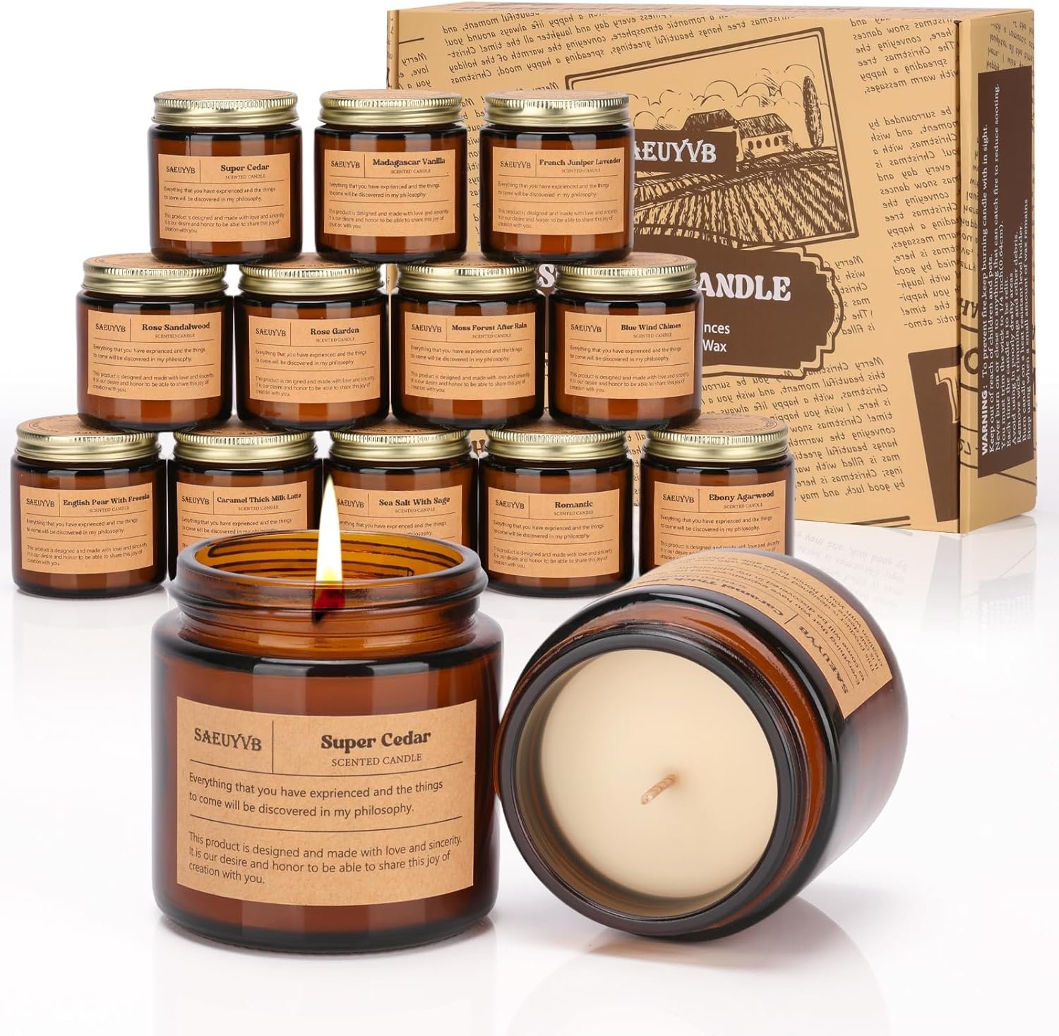 12 Pack Candles for Home Scented,Scented Candles Gift Set for Women &Men,Natural SoyCandles(Amber Jar),Aromatherapy Candle Set for Birthday Valentine Anniversary Mother’s Day Christmas