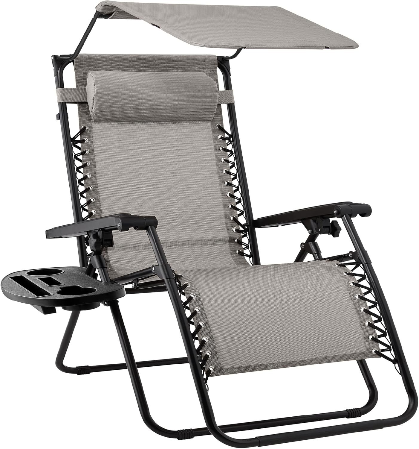 Best Choice Products Folding Zero Gravity Outdoor Recliner Patio Lounge Chair w/Adjustable Canopy Shade, Headrest, Side Accessory Tray, Textilene Mesh – Ice Gray