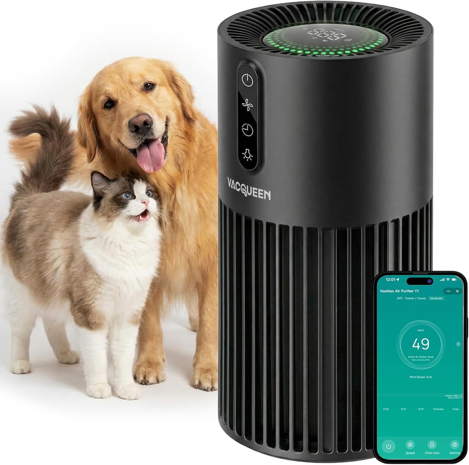 HEPA Air Purifiers for Home Pets, Smart WiFi Air Purifiers for Bedroom, Timer and Alexa Control, Cover 1800 Ft², PM2.5 Monitor, Sleep Mode, Washable Filter Air Cleaner for Pet Hair Odors Smoke Dust