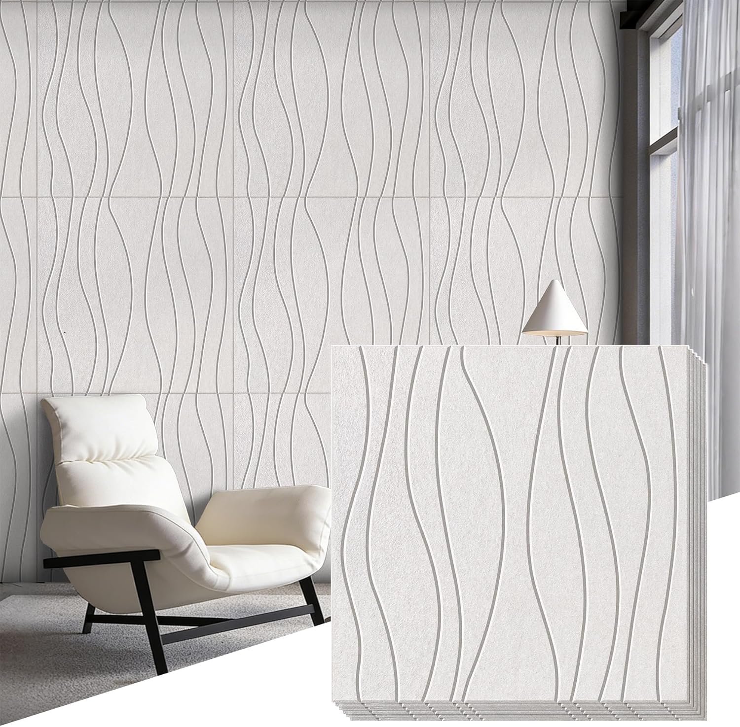 6 PCS Acoustic Panels, 23.6×23.6” Self-Adhesive Soundproof Wall Panels,Water Waves Acoustical Wall Panels, Peel and Stick Wall Panel Decorative Acoustic Wall Panels for Recording and Home Studio