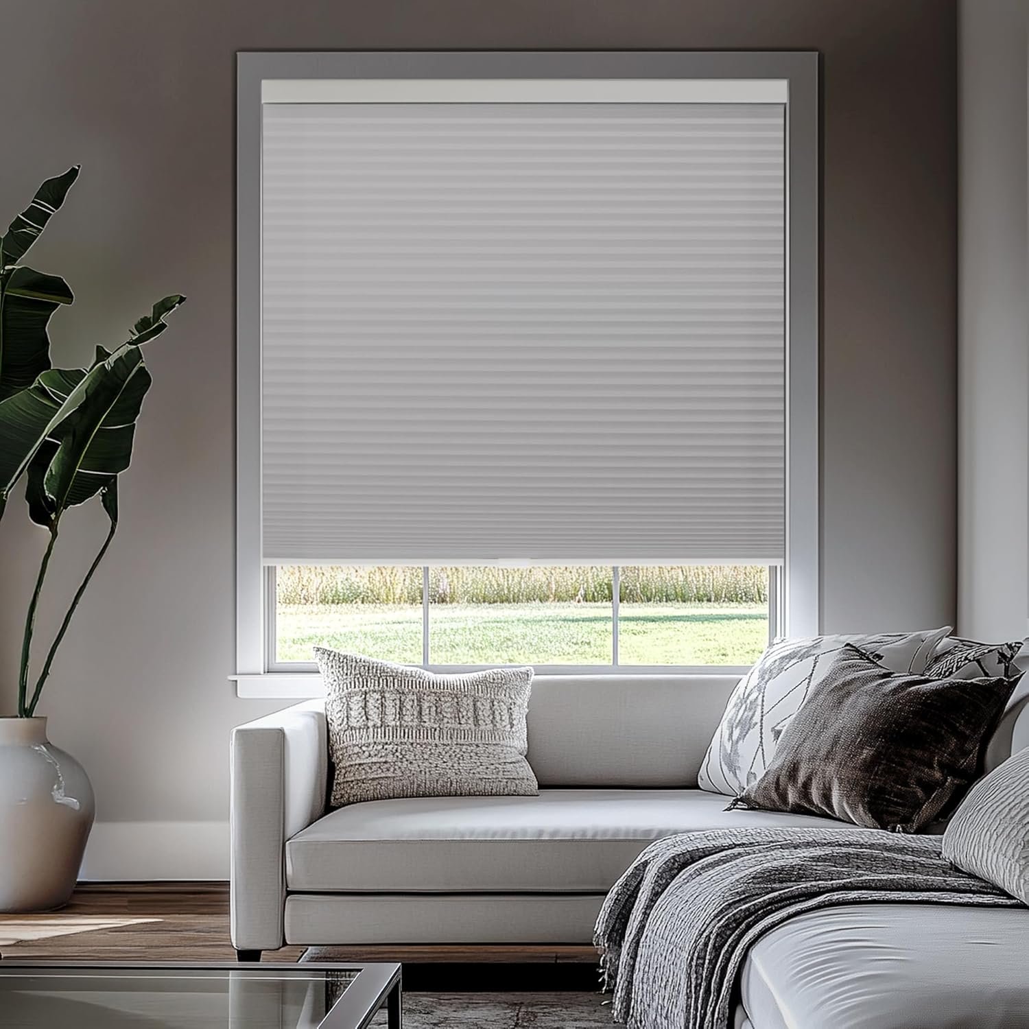 CHICOLOGY Cellular Shades – Cordless Honeycomb Blinds, Blackout or Light Filtering Window Shades for Home, Bedroom, Living Room, Kitchen, Office & Door Windows – Evening Mist, 30″ W x 48″ H