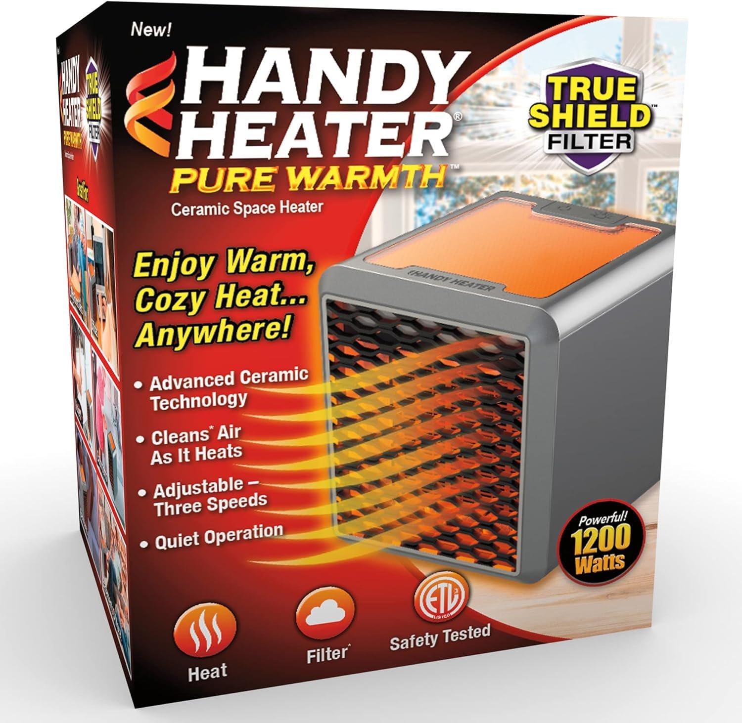 Ontel Handy Heater Pure Warmth 1200W Personal Ceramic Space Heater with Adjustable Heat – Portable, Quiet & Energy Efficient Small Space Heater for Bedroom, Office, Garage & More