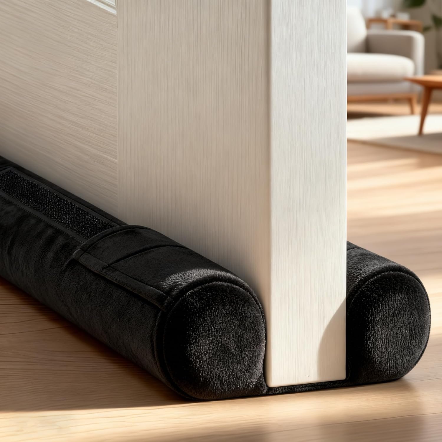 39″ Door Draft Stopper – Adjustable Under Door Blocker, Double Sided Weather Stripping for Noise & Dust Proof – Universal Fit (Removable Fabric/Sponge)(Black)
